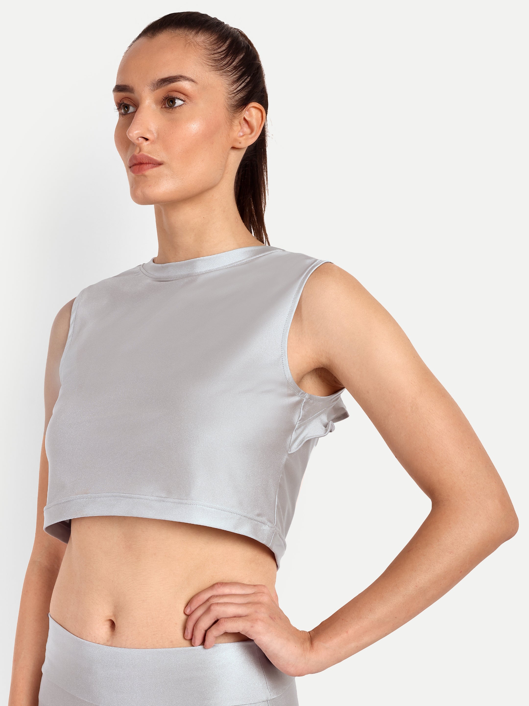 Cropped Tank With Back Cutout & Frill Detail