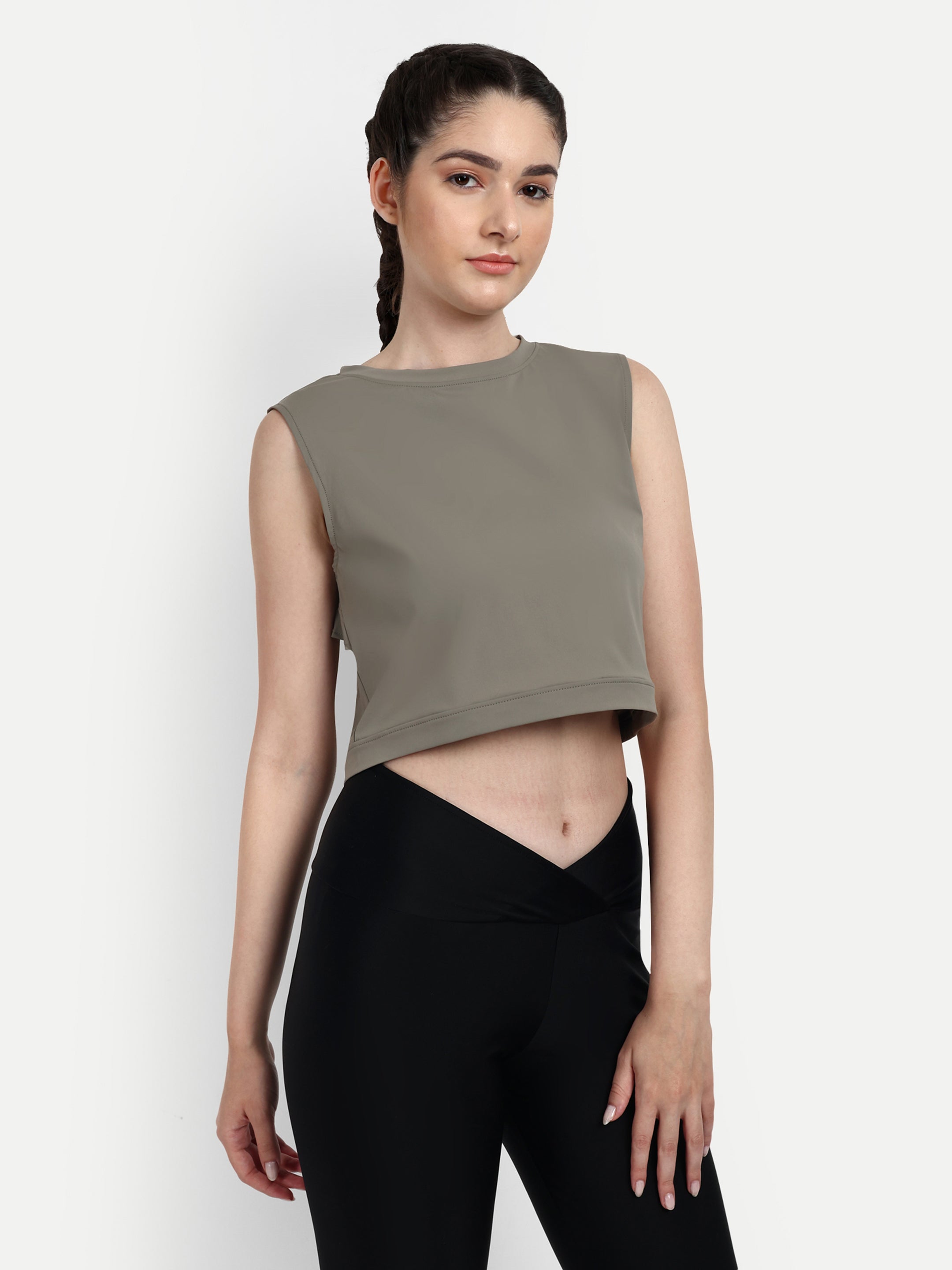 Cropped Tank With Back Cutout & Frill Detail