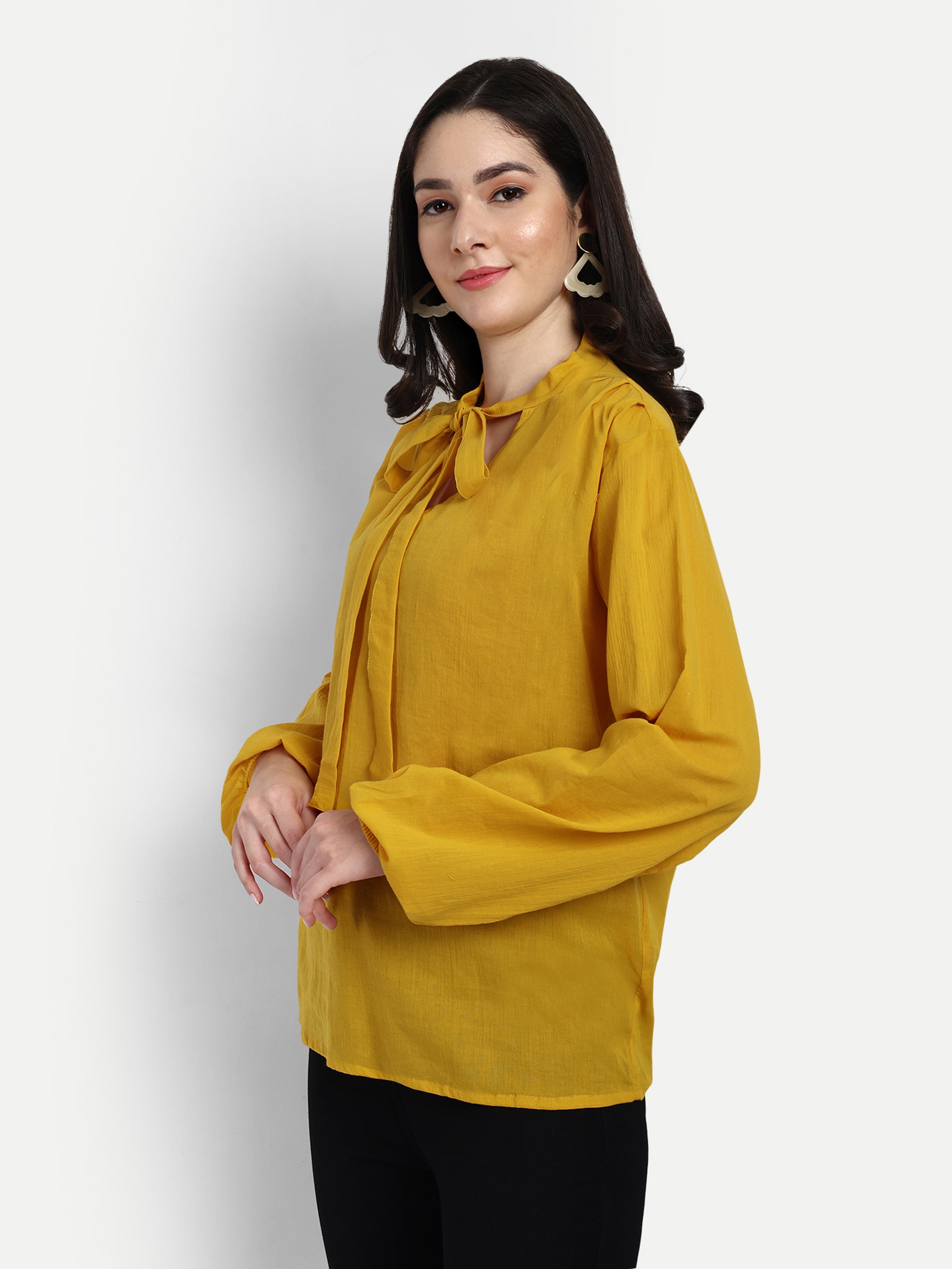 Women Cotton Top With Neck Tie