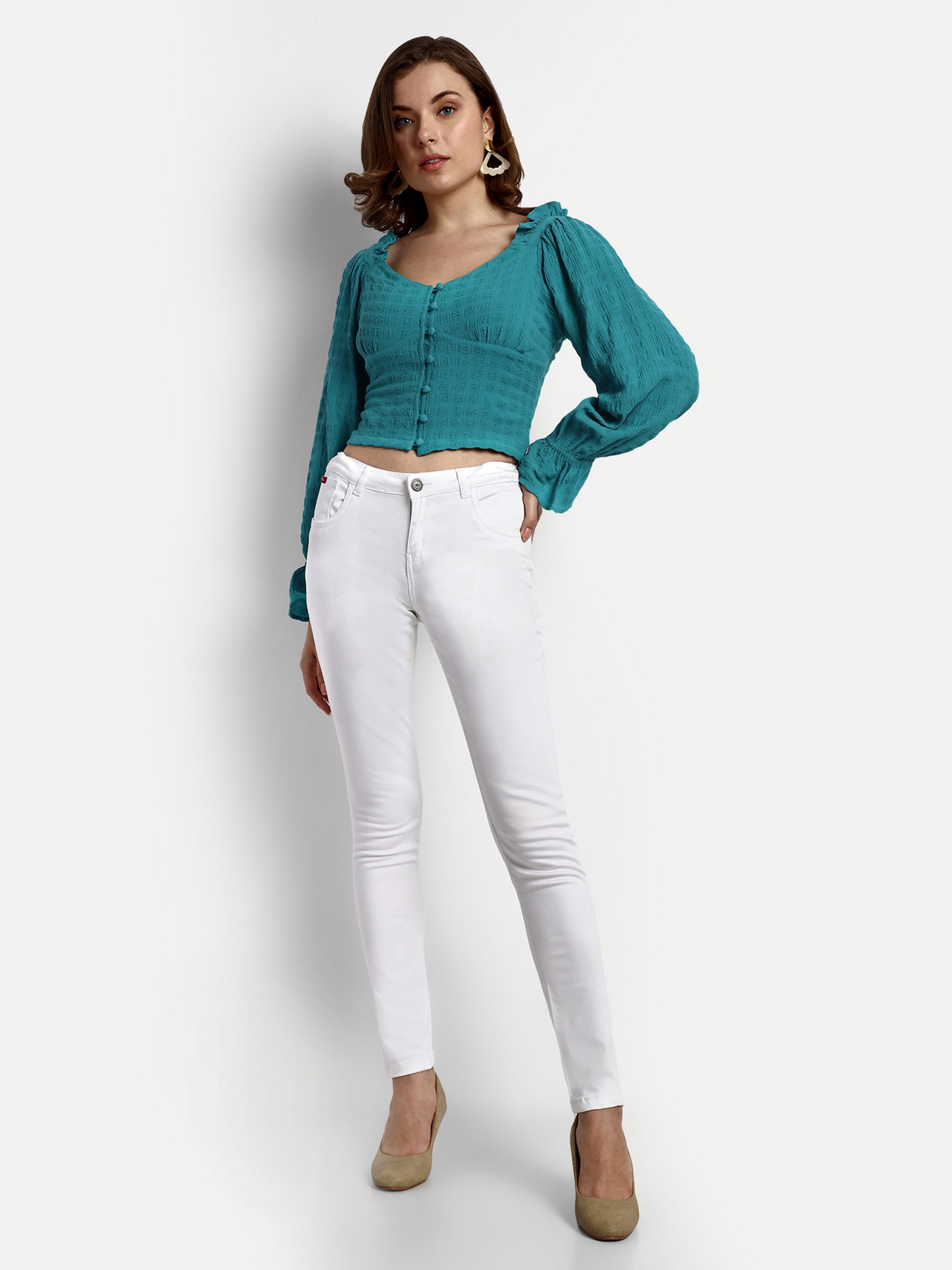 Bell sleeve ruffle Woven Top