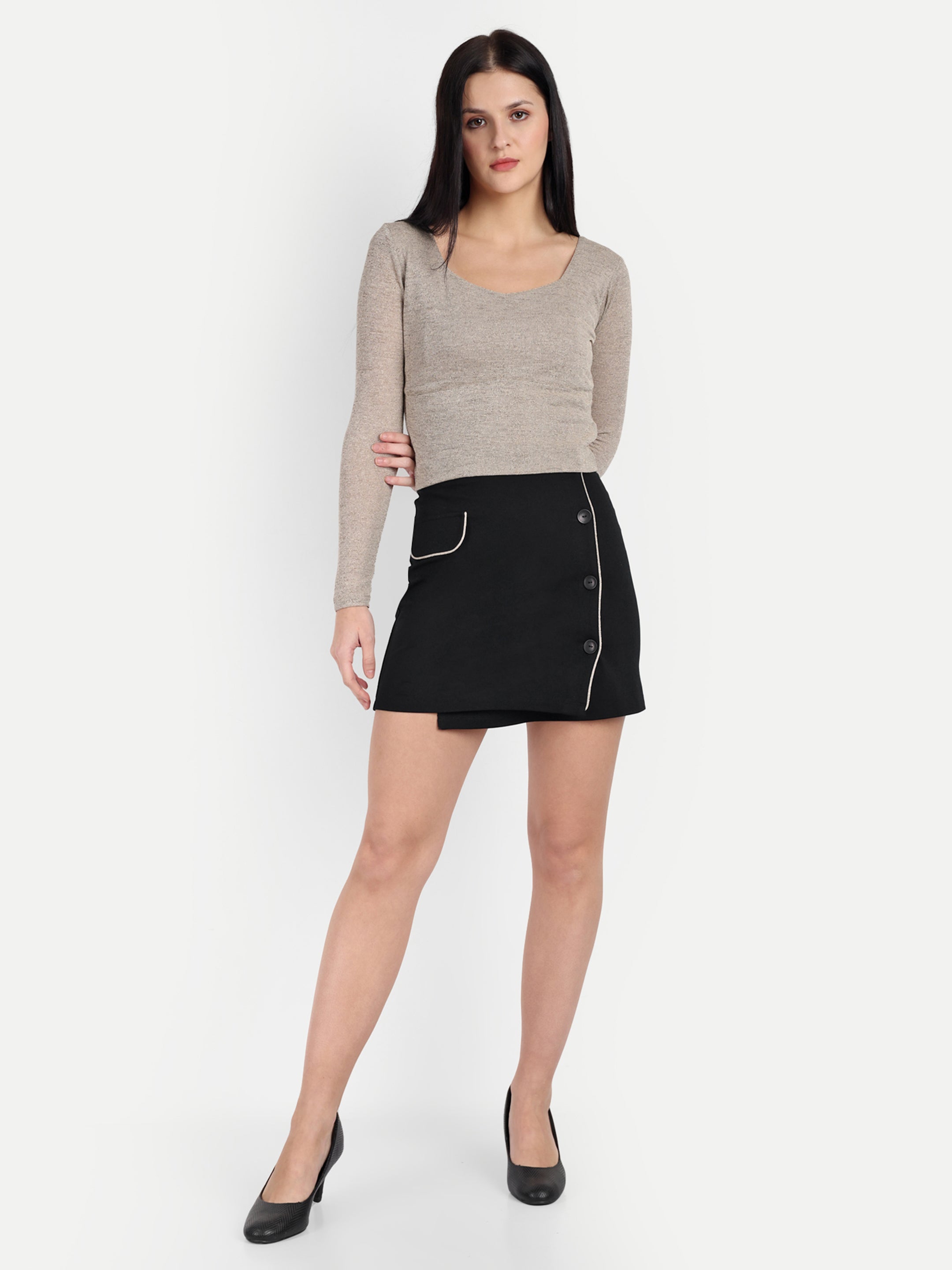 Effortless Elegance Button Closure Short Skirt