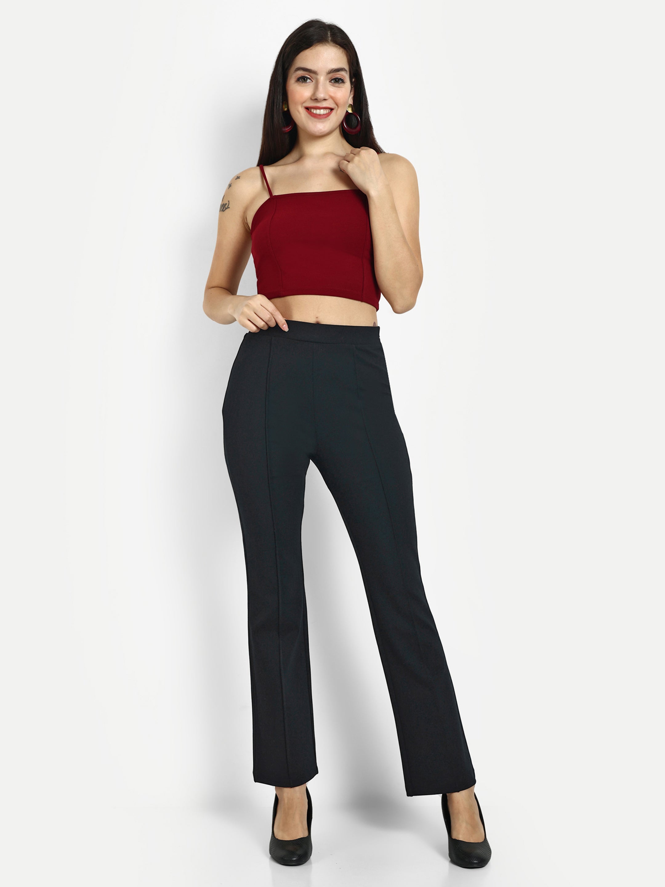 PONTE  WIDE LEG PANTS WITH PINTUCK