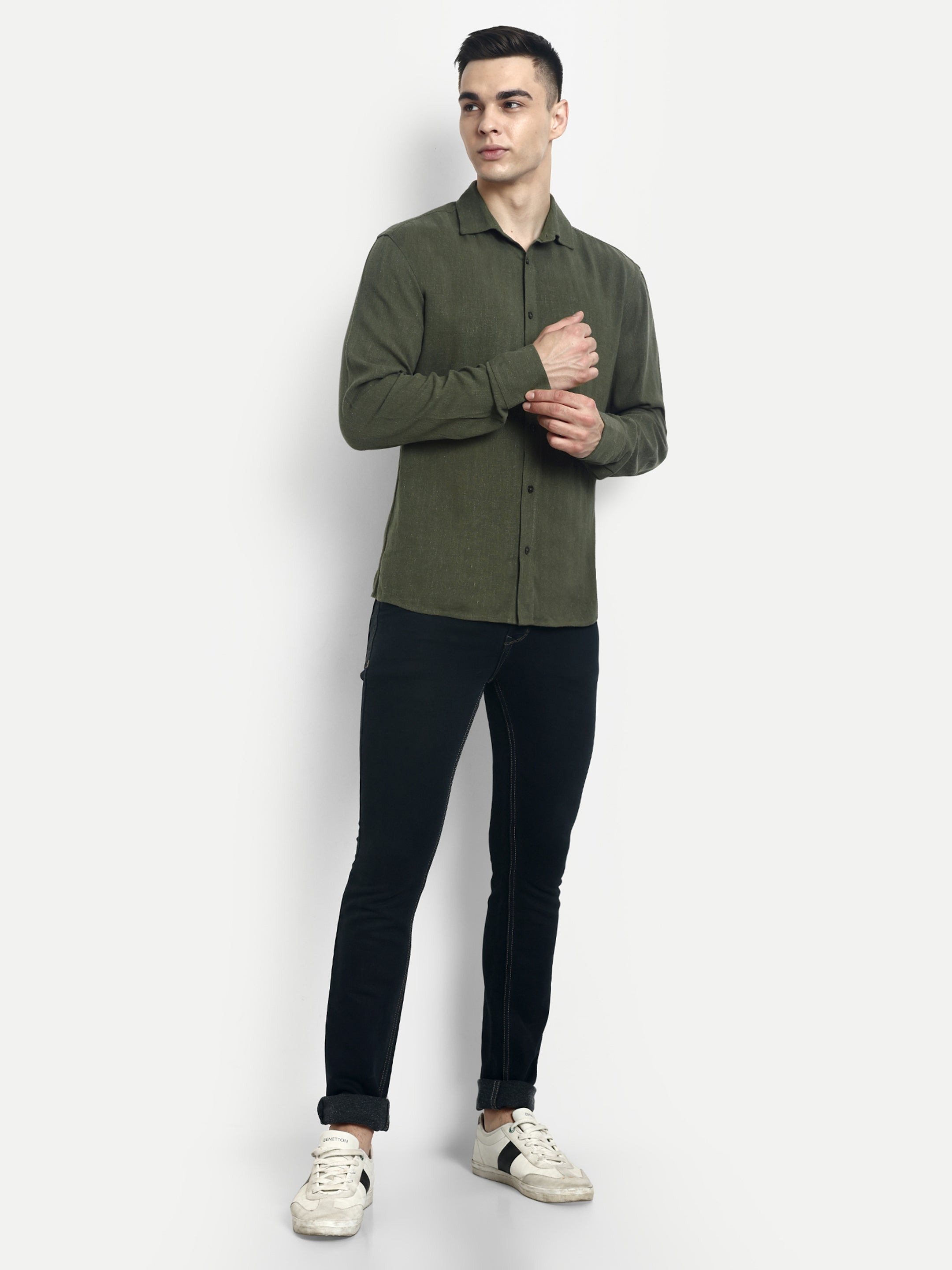 BUTTON-DOWN COLLAR SHIRT-OLIVE