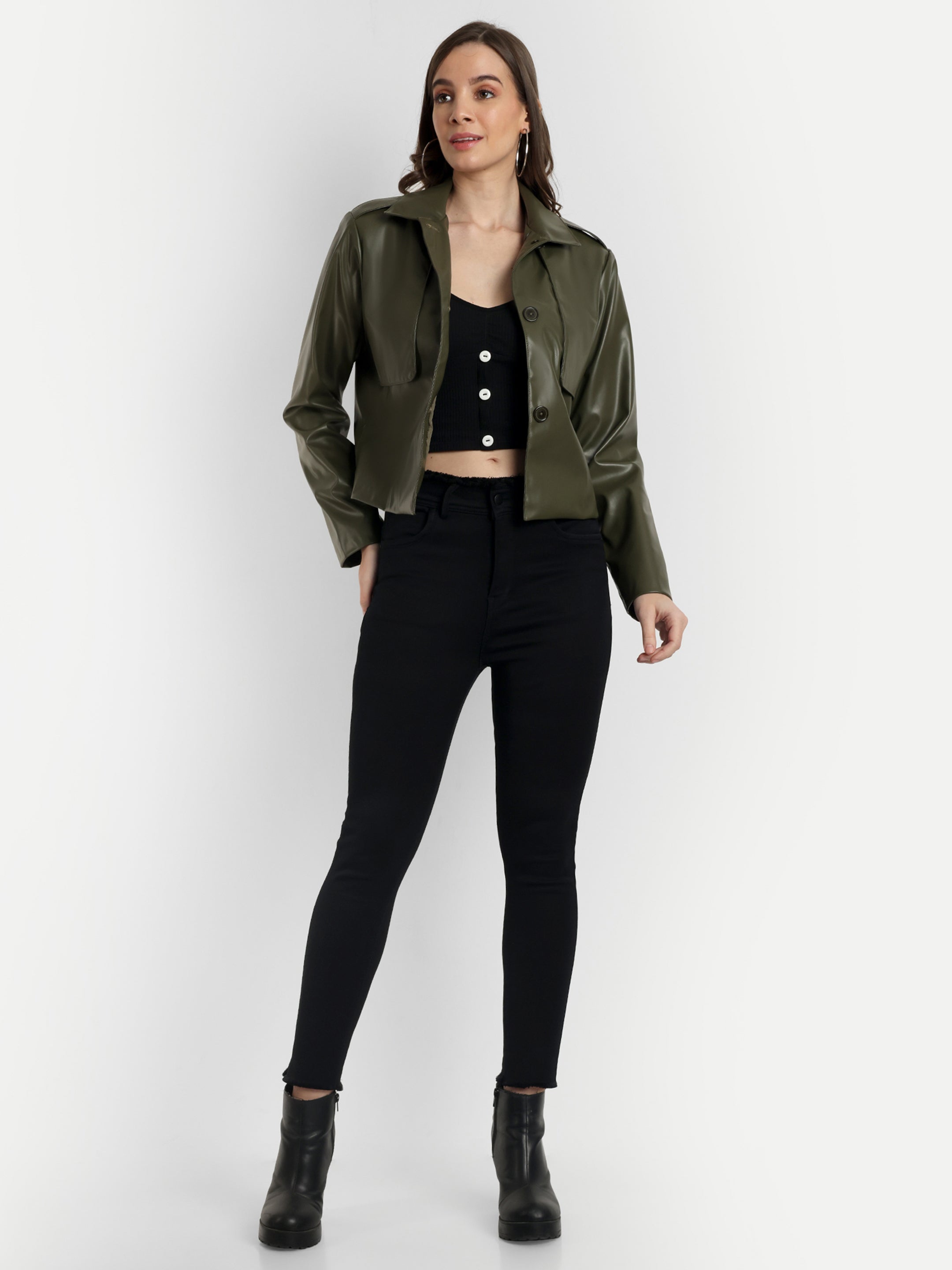 FAUX LEATHER JACKET - GREEN