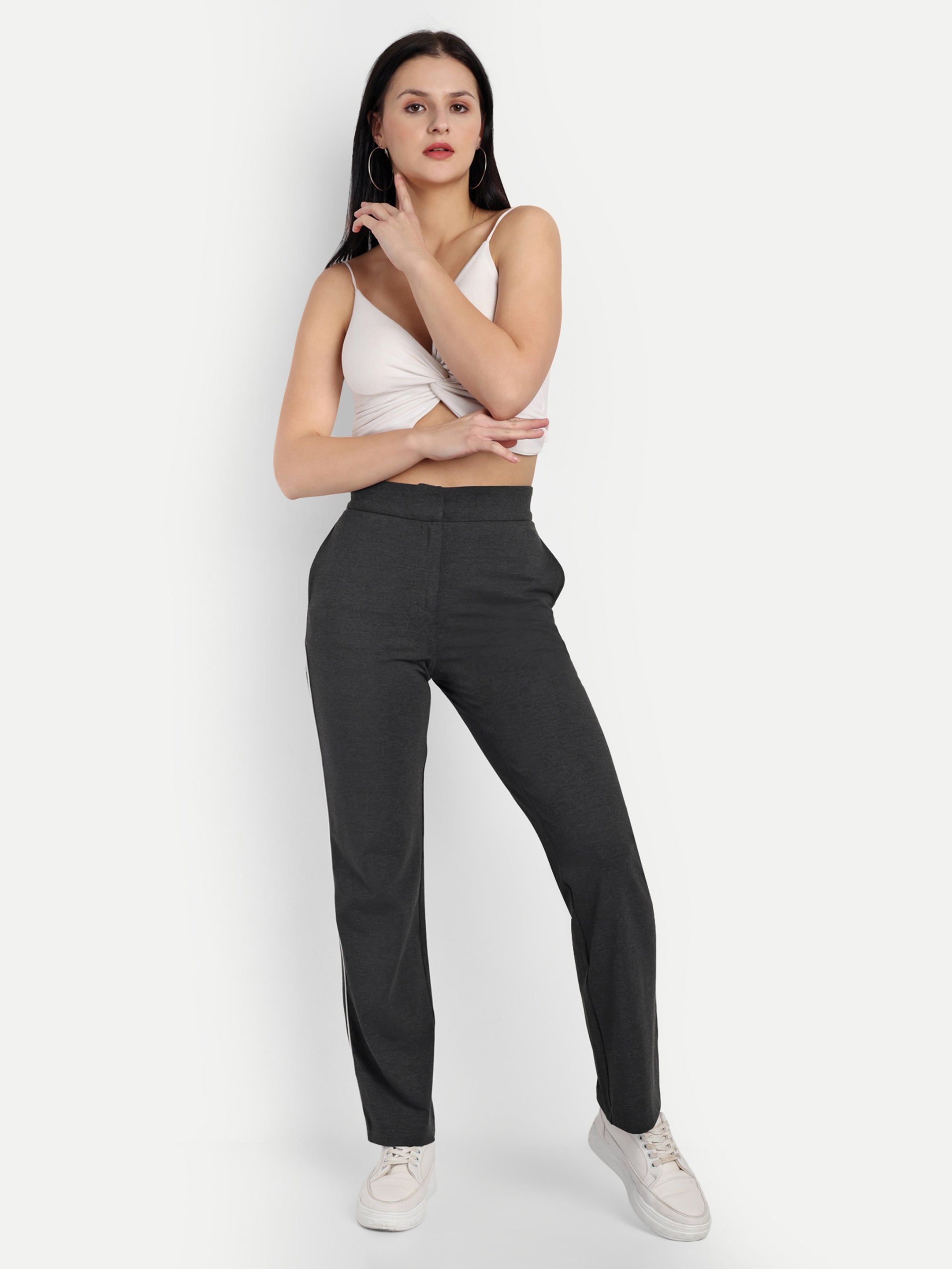 Stylish Side Piping Trousers with Button Closure