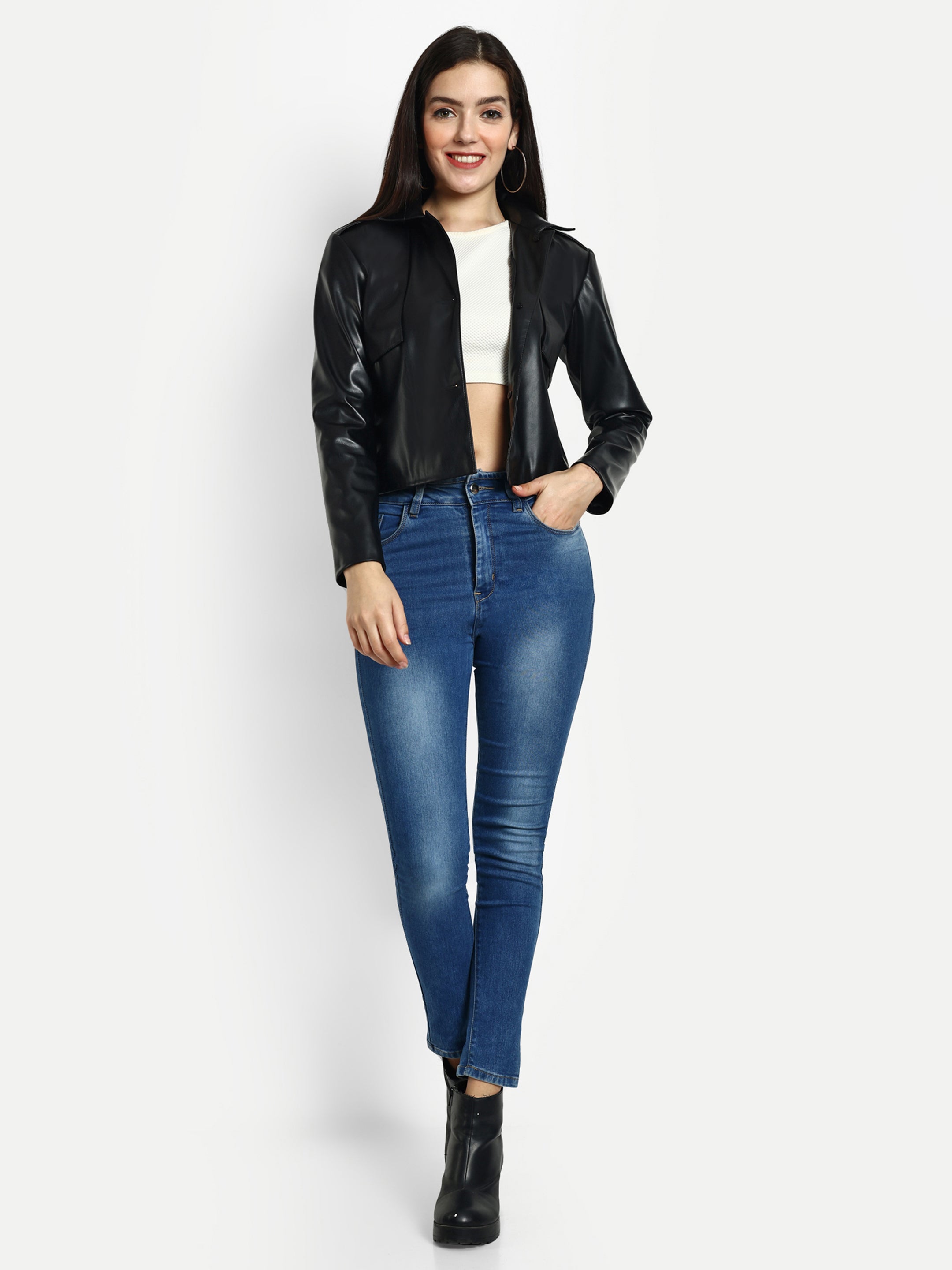 FAUX LEATHER JACKET- BLACK