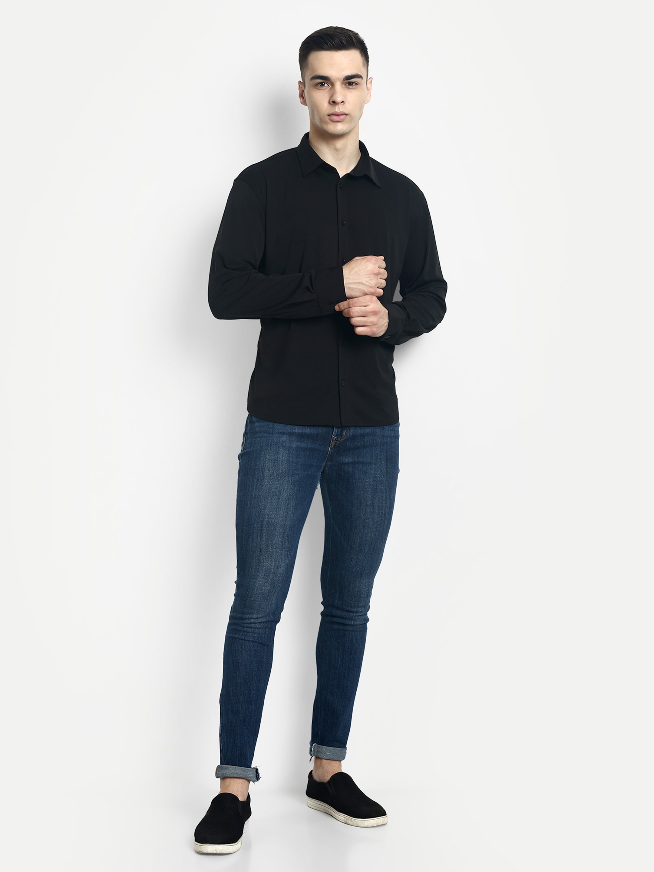 BUTTON-DOWN COLLAR SHIRT-BLACK