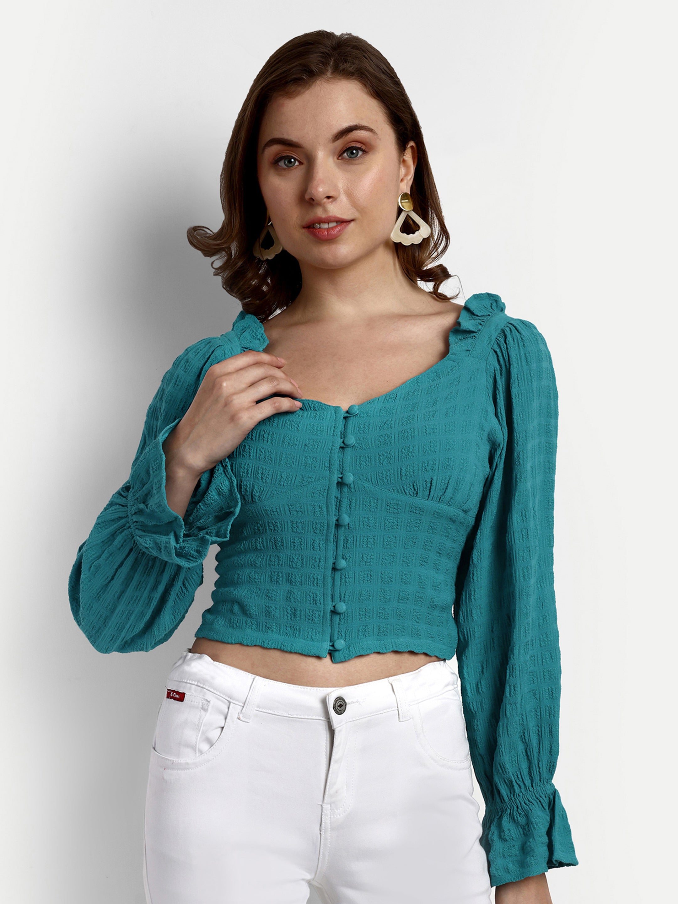 Bell sleeve ruffle Woven Top