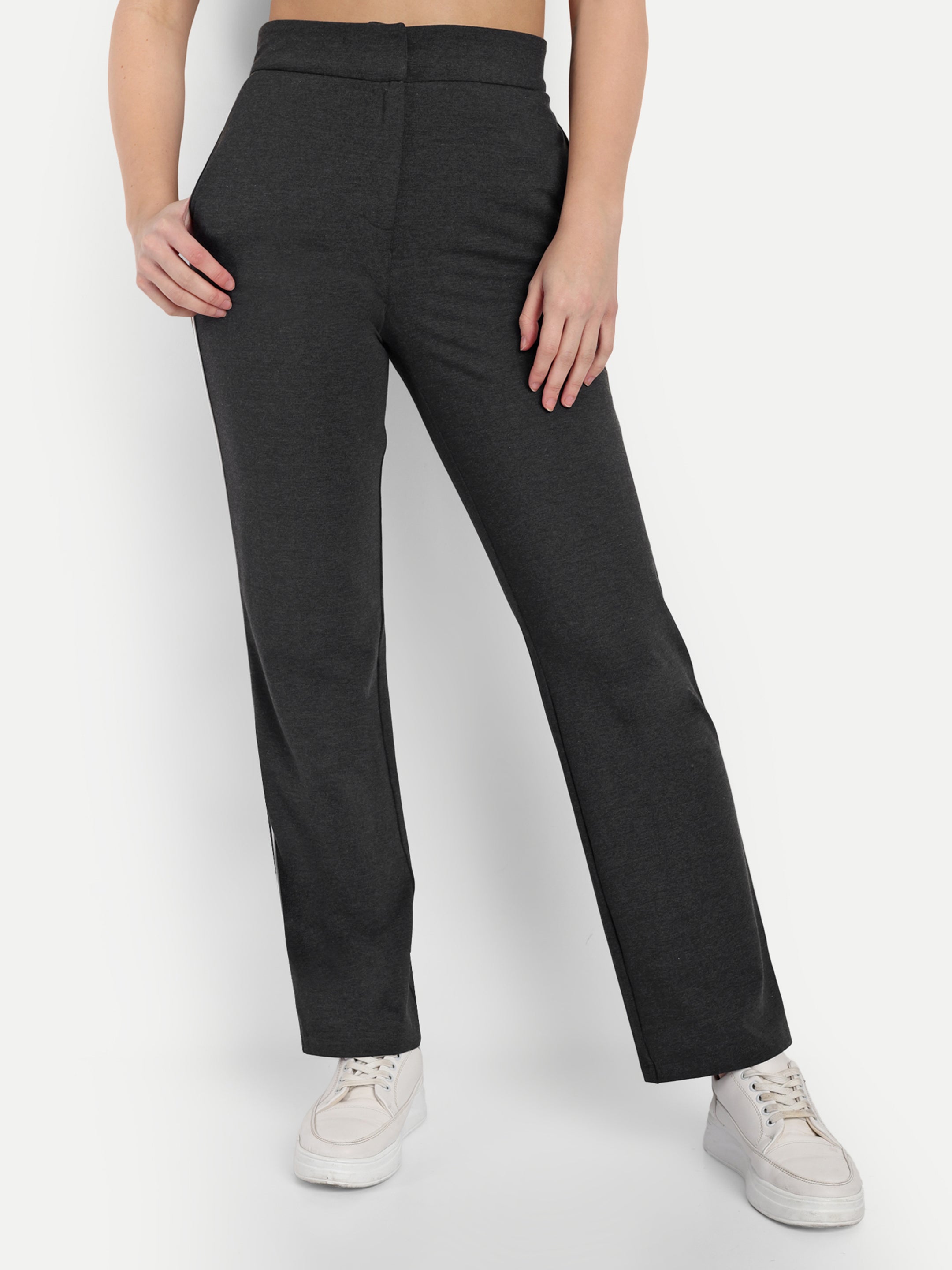 Stylish Side Piping Trousers with Button Closure