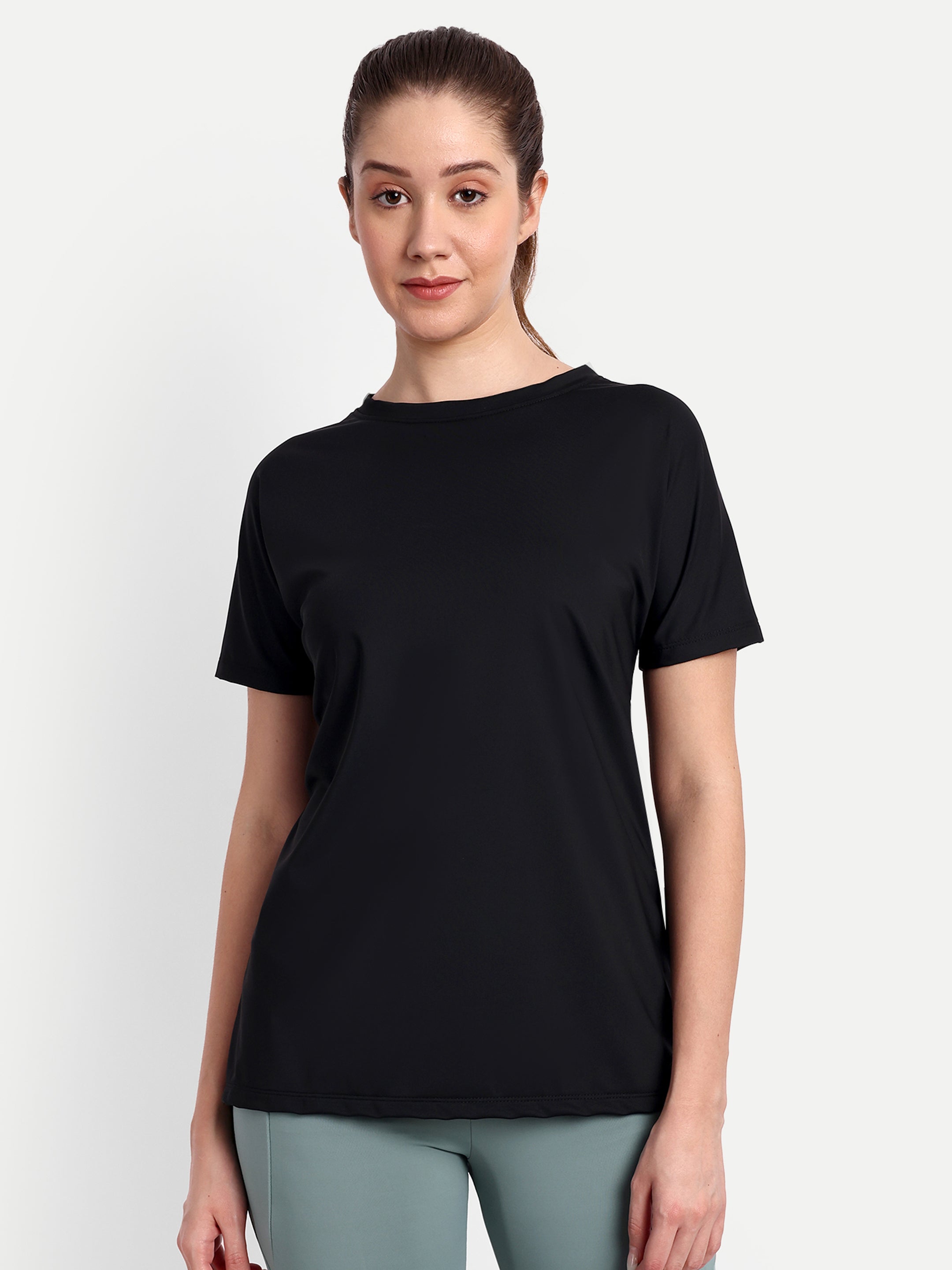 T-Shirt With Back Overlap Mesh Panel