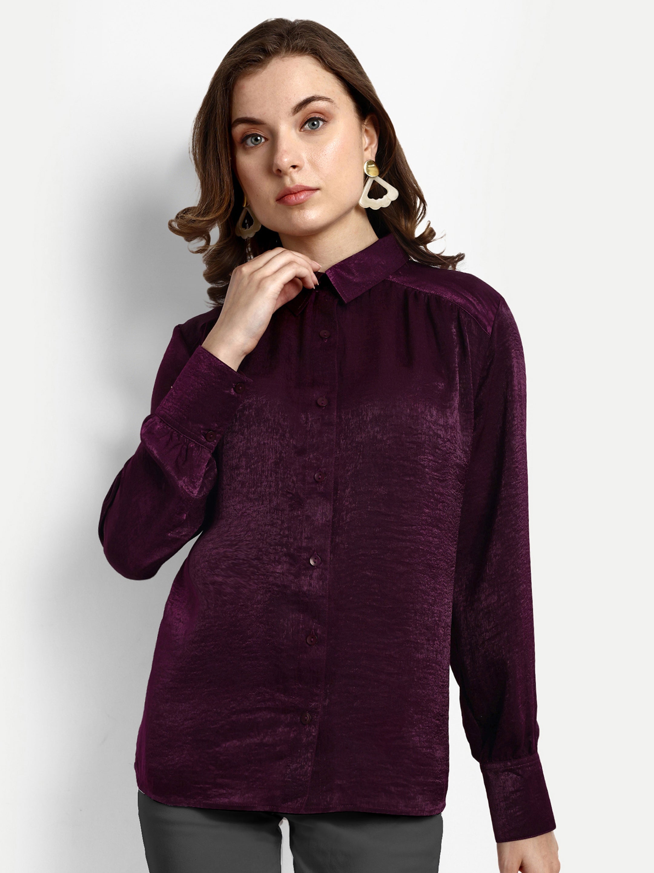 Wine Button Down Shirt