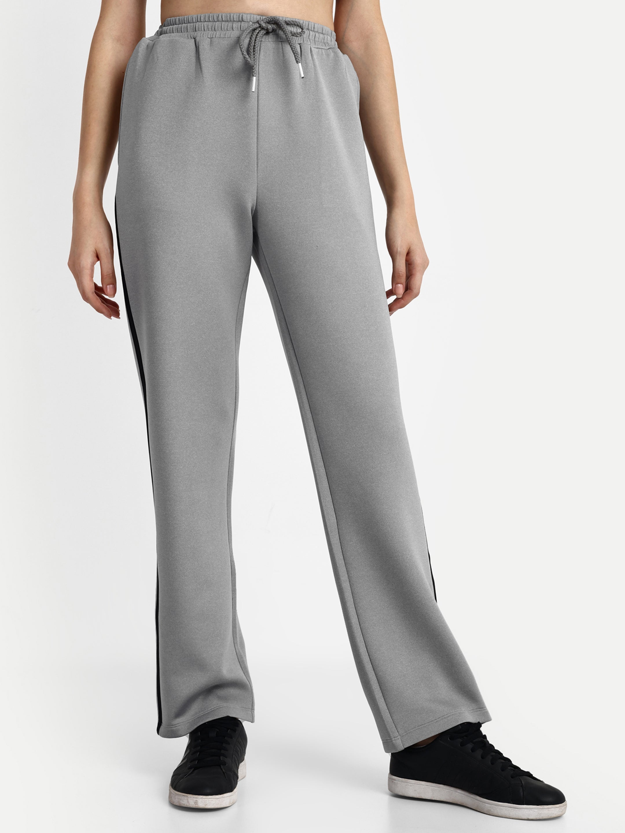 Women's Side Striped Track Pants - Grey with Black Stripe