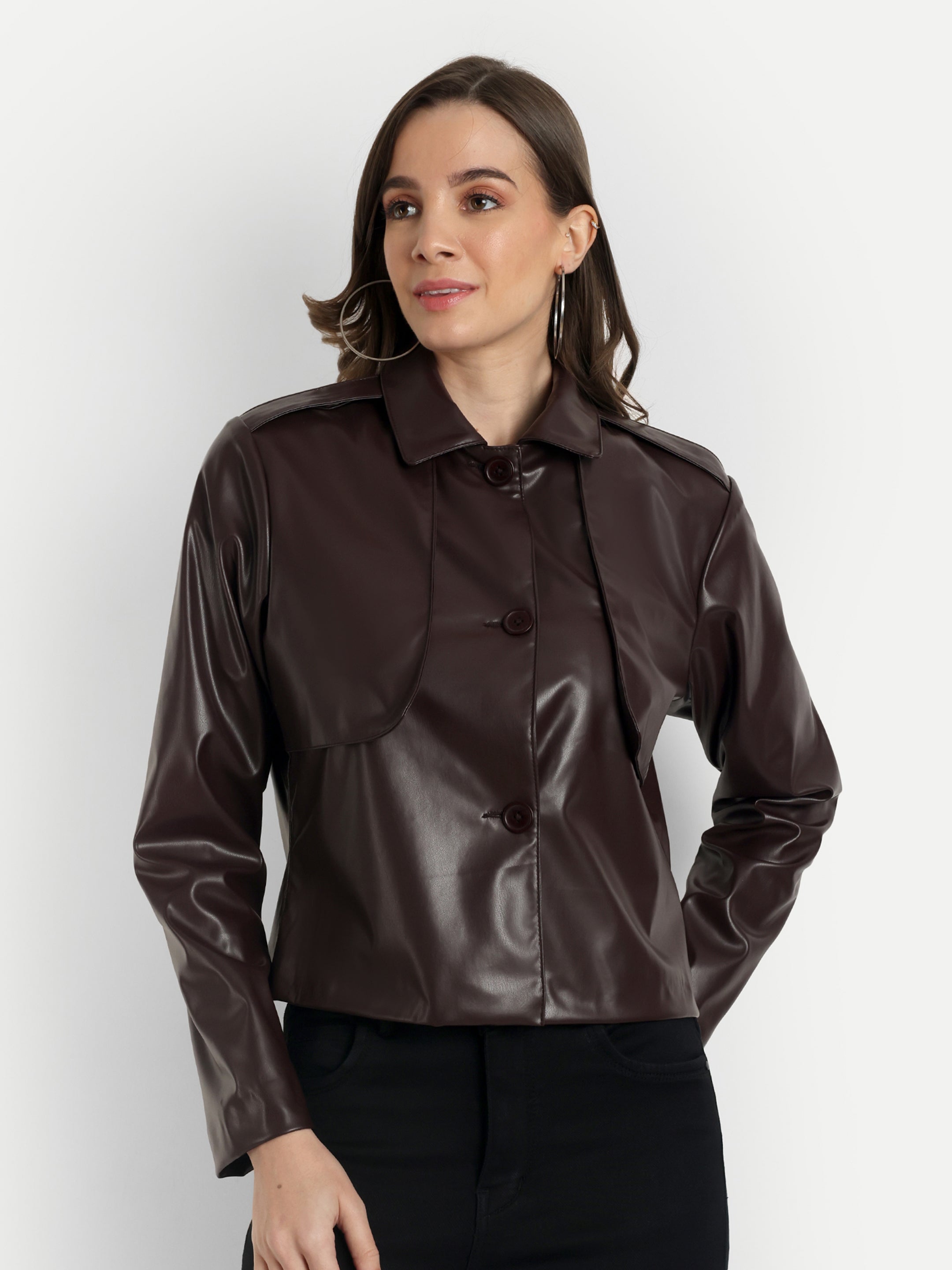 FAUX LEATHER JACKET - BROWN