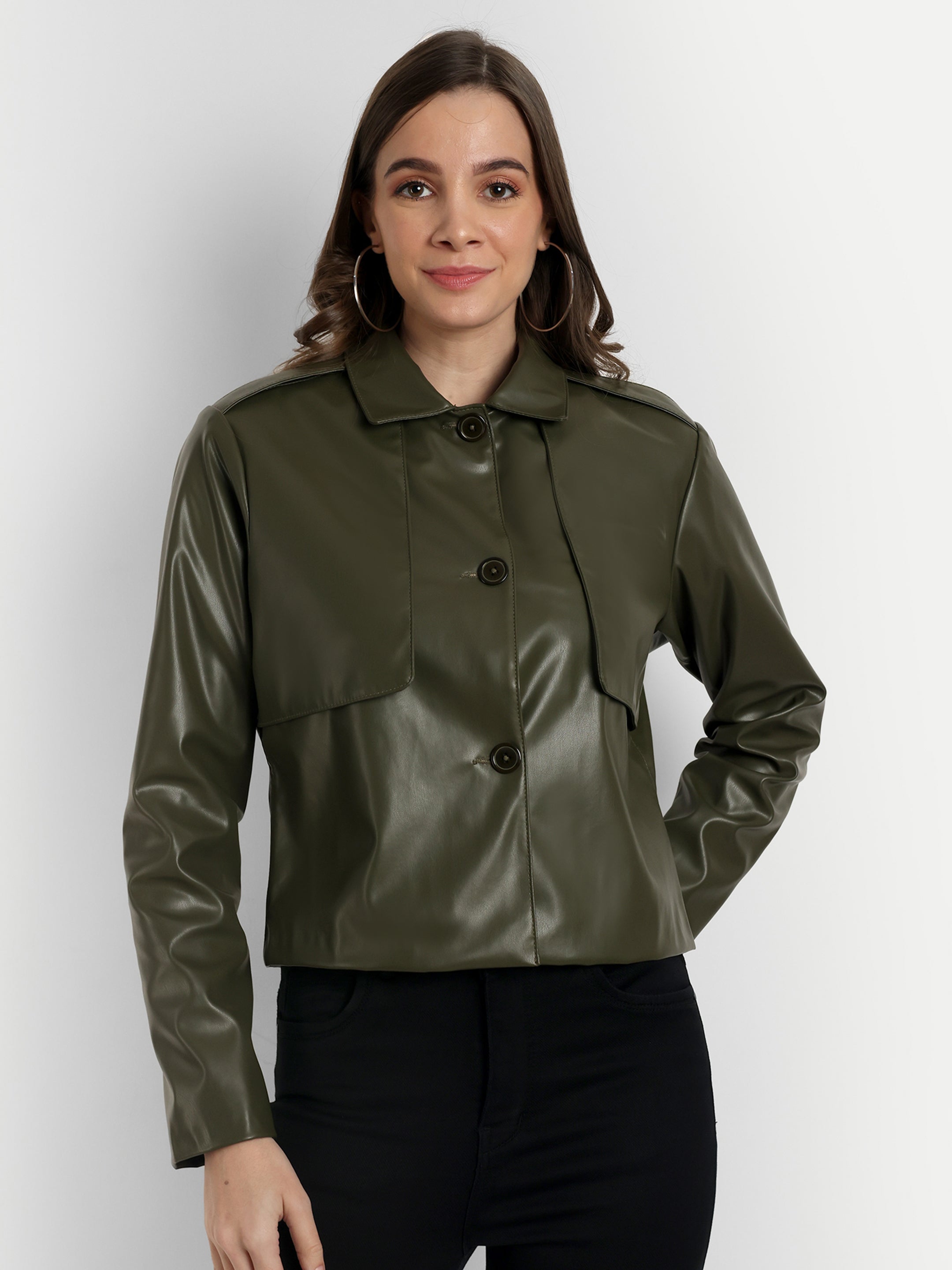 FAUX LEATHER JACKET - GREEN