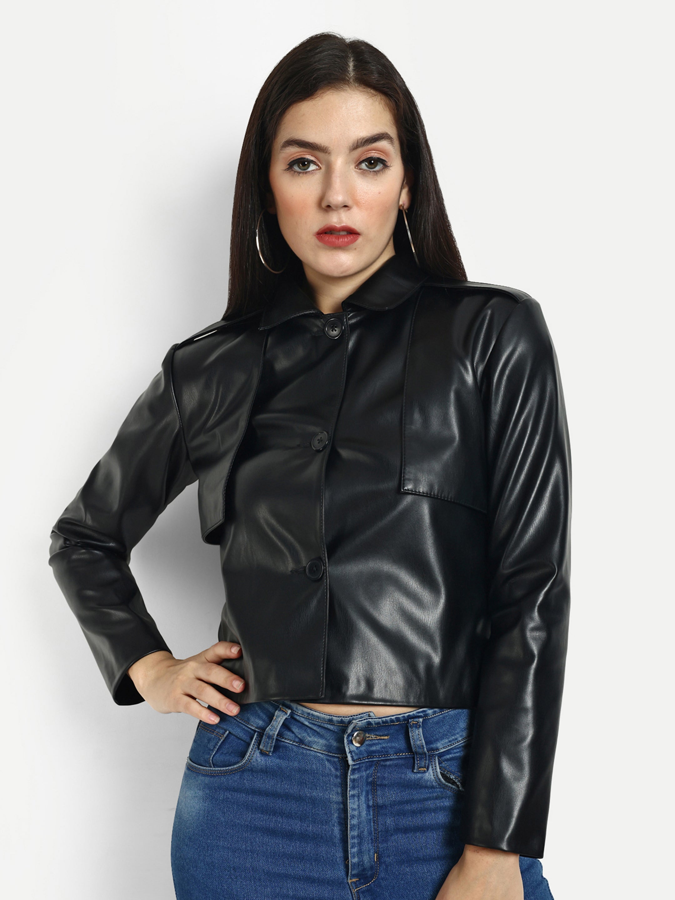 FAUX LEATHER JACKET- BLACK