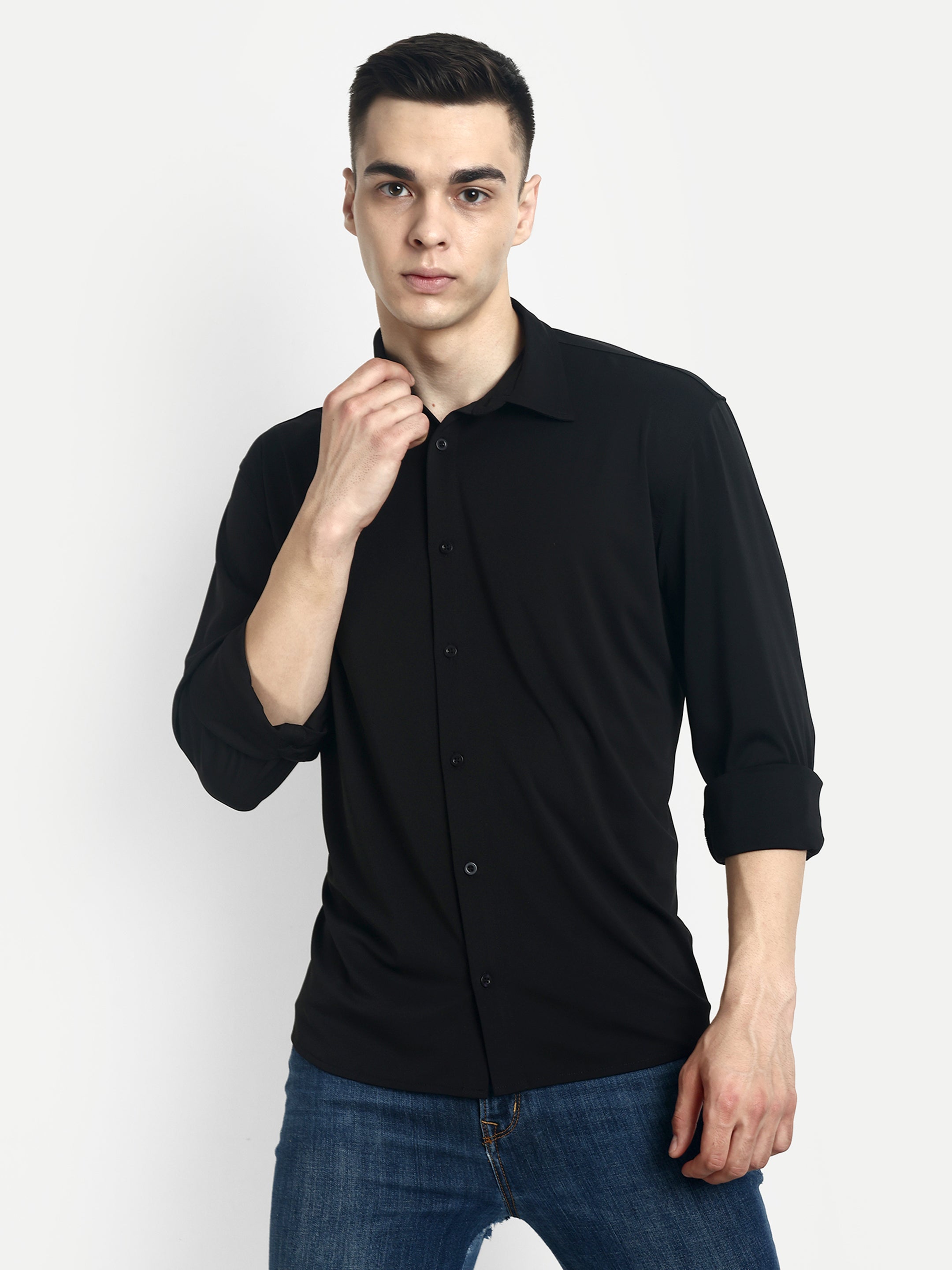 BUTTON-DOWN COLLAR SHIRT-BLACK