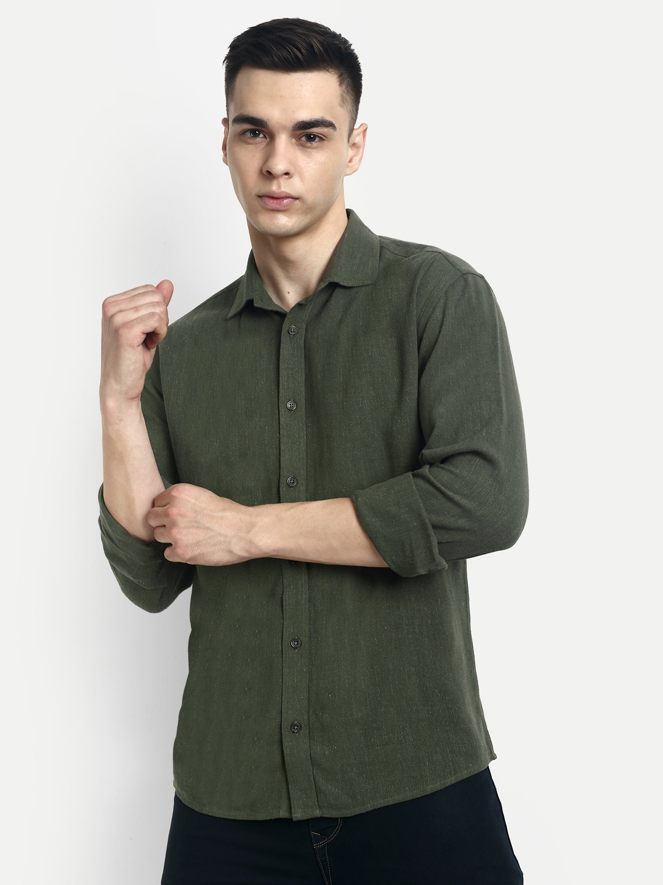 BUTTON-DOWN COLLAR SHIRT-OLIVE