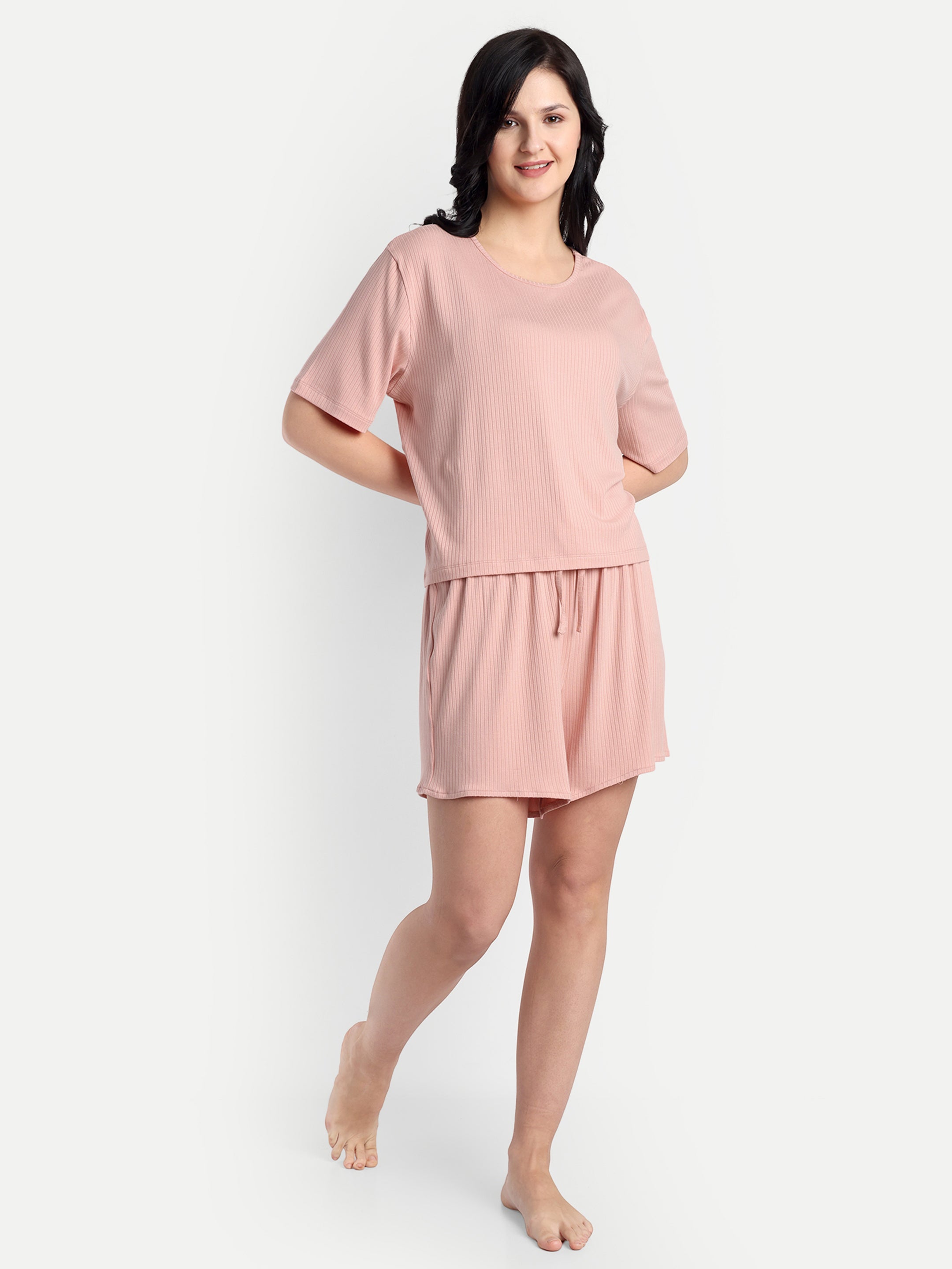 PINK WAFFLE KNIT SLEEPWEAR SET