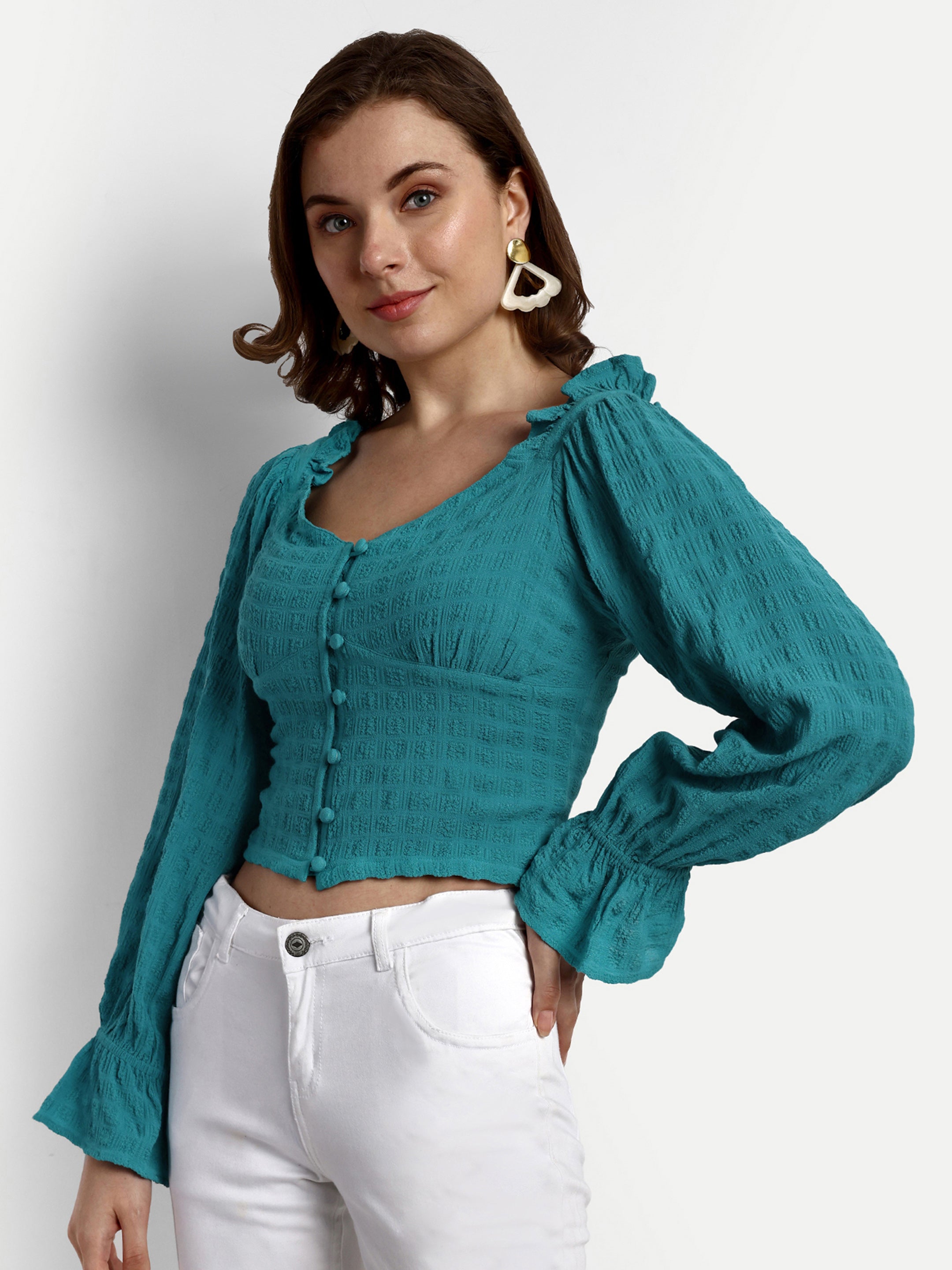 Bell sleeve ruffle Woven Top