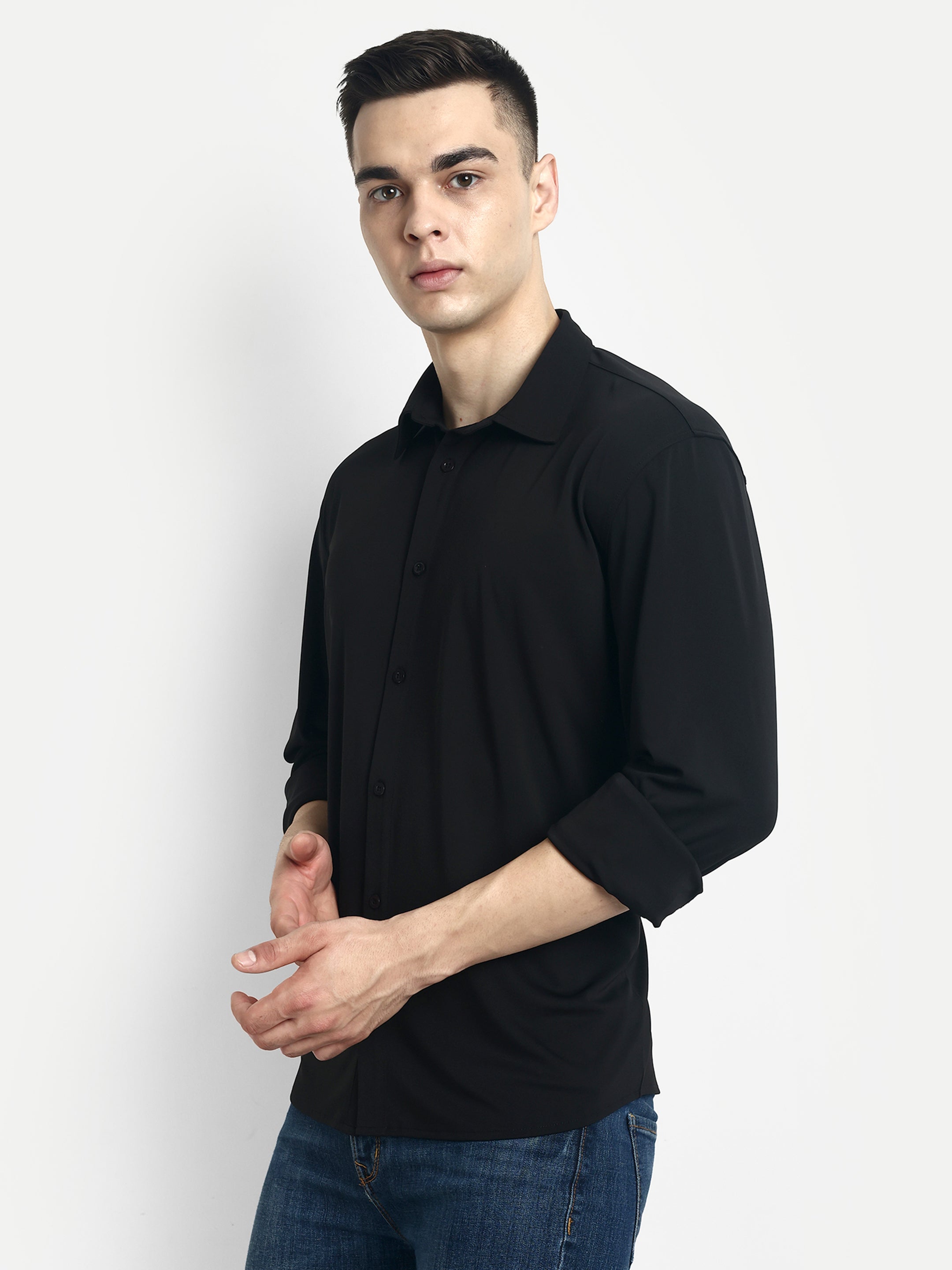 BUTTON-DOWN COLLAR SHIRT-BLACK