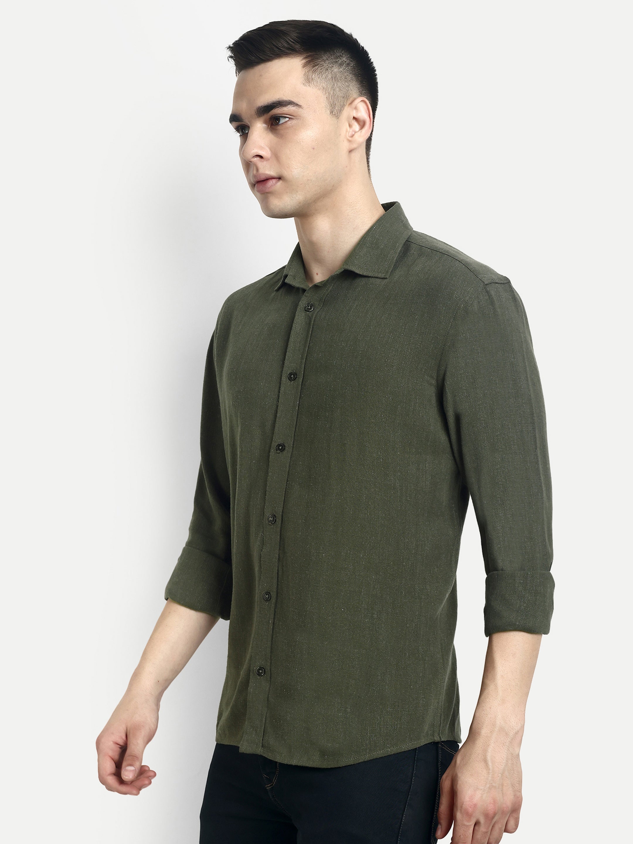 BUTTON-DOWN COLLAR SHIRT-OLIVE