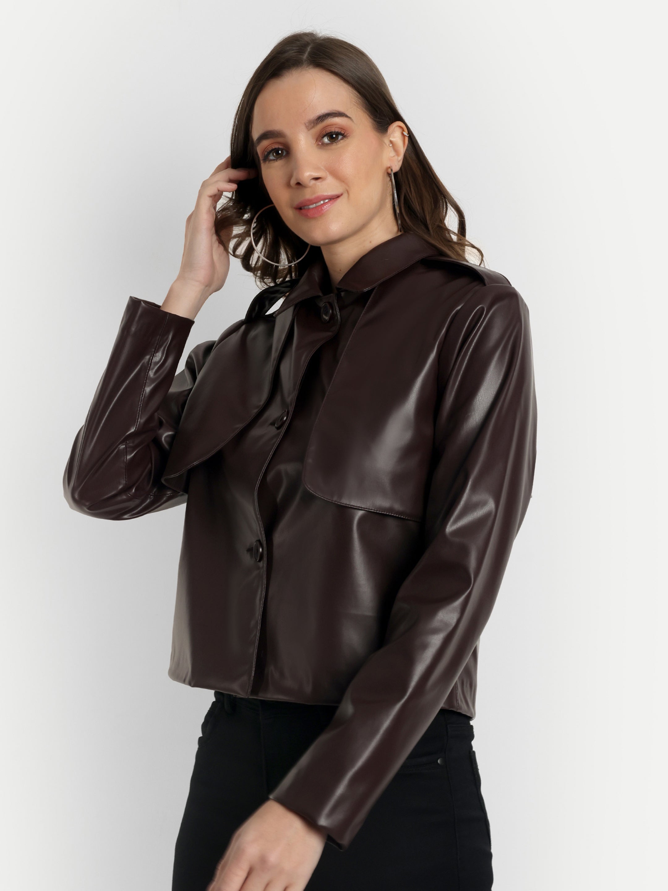 FAUX LEATHER JACKET - BROWN