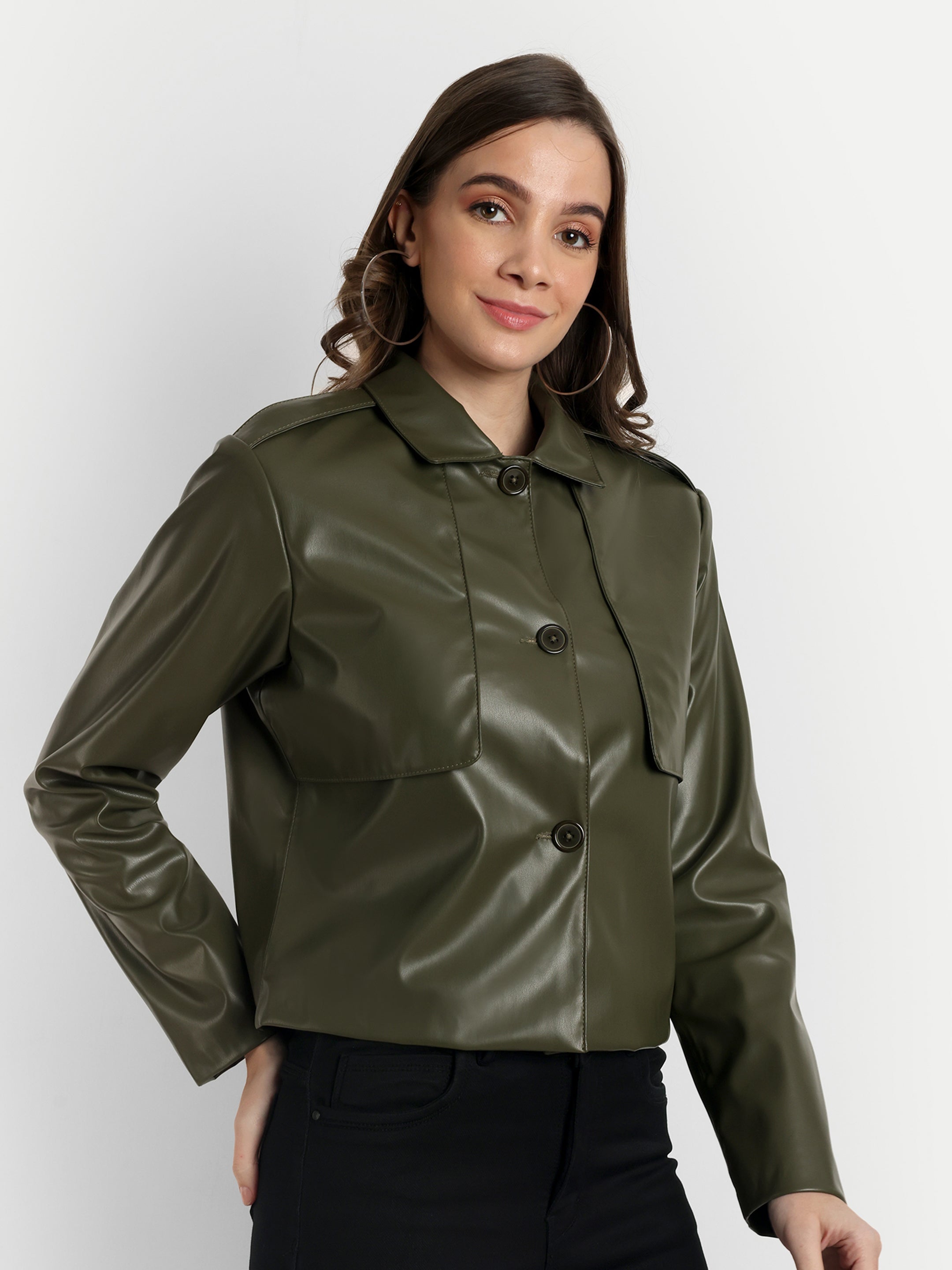 FAUX LEATHER JACKET - GREEN