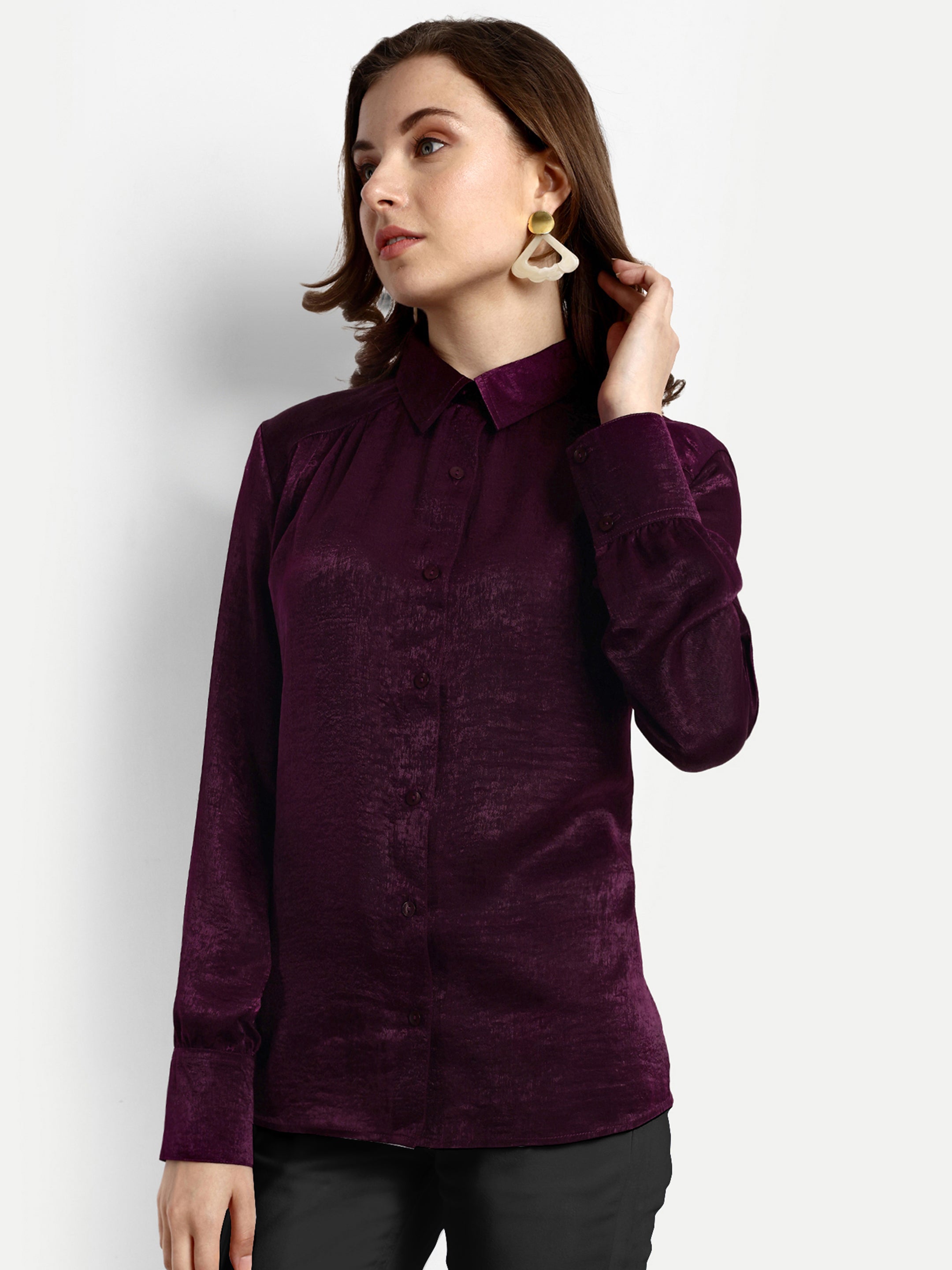 Wine Button Down Shirt