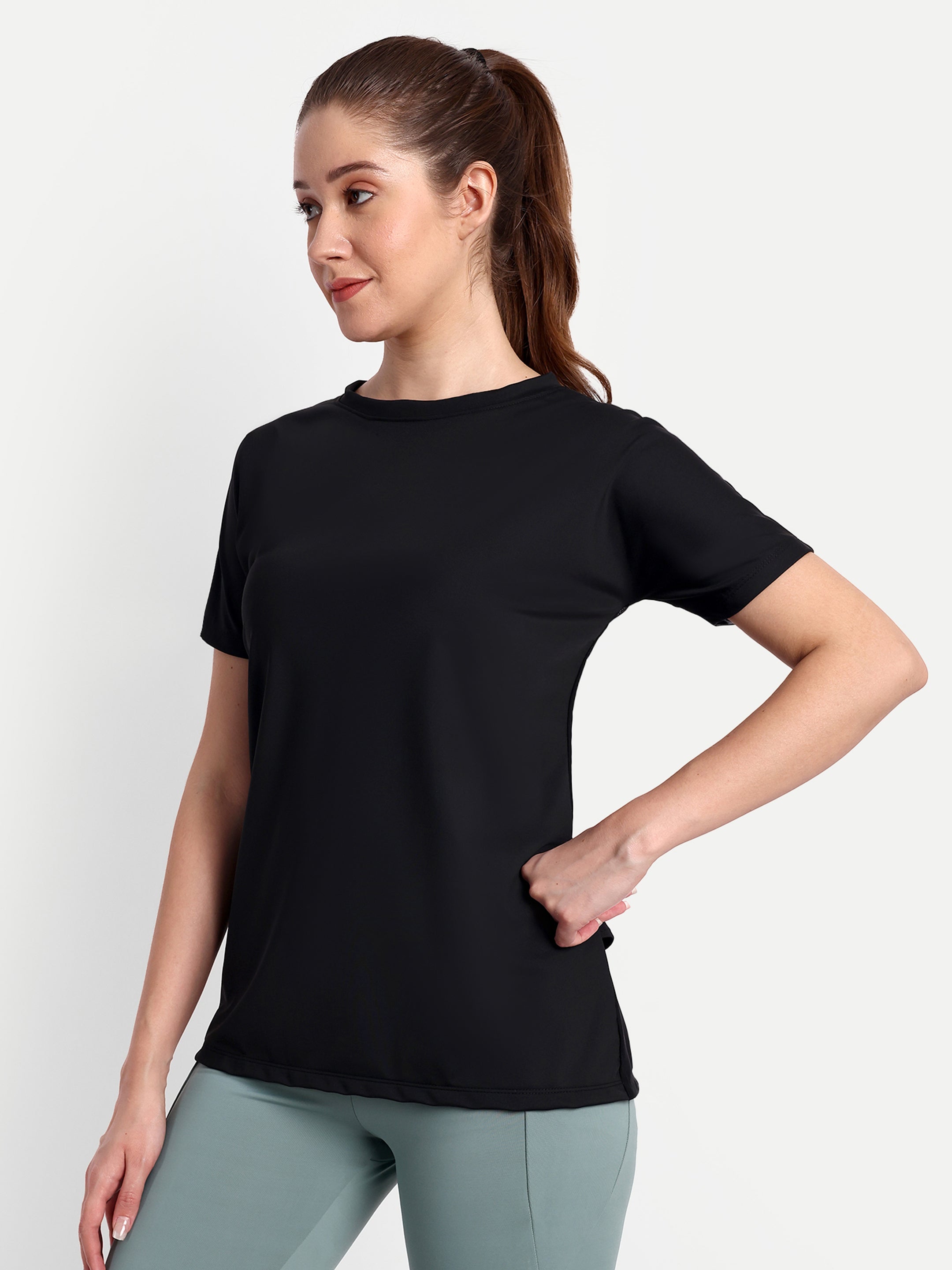 T-Shirt With Back Overlap Mesh Panel