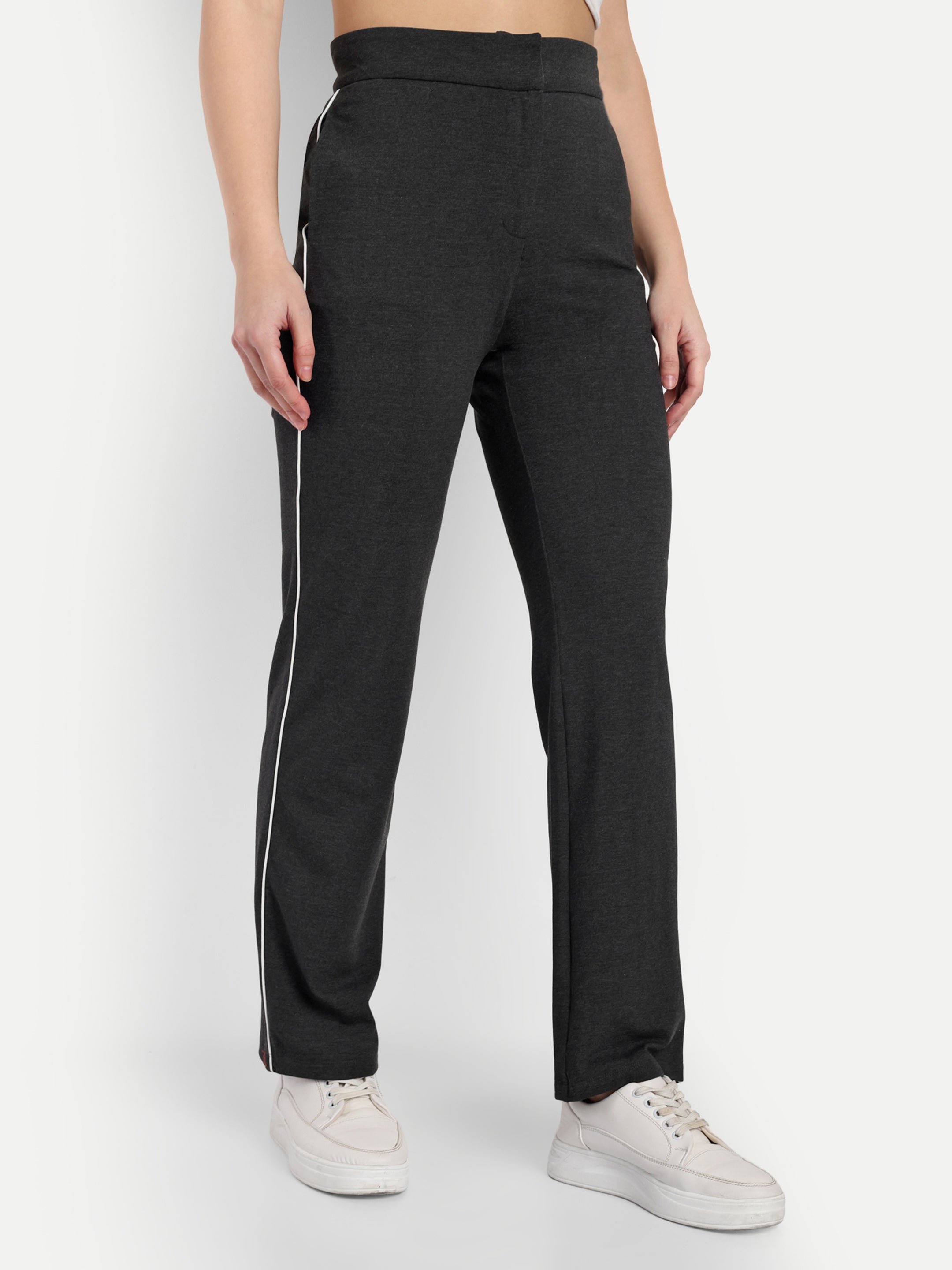 Stylish Side Piping Trousers with Button Closure