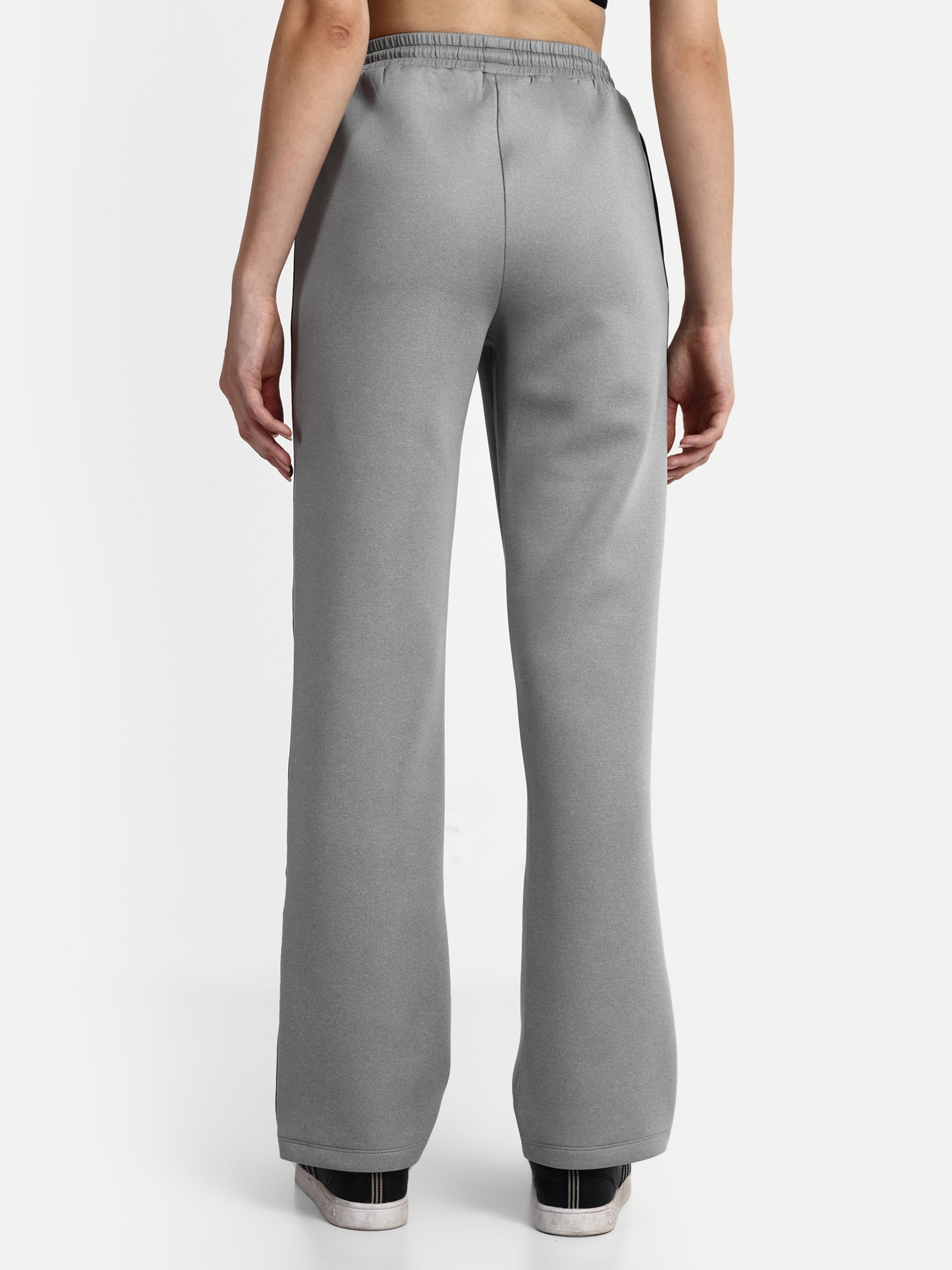 Women's Side Striped Track Pants - Grey with Black Stripe