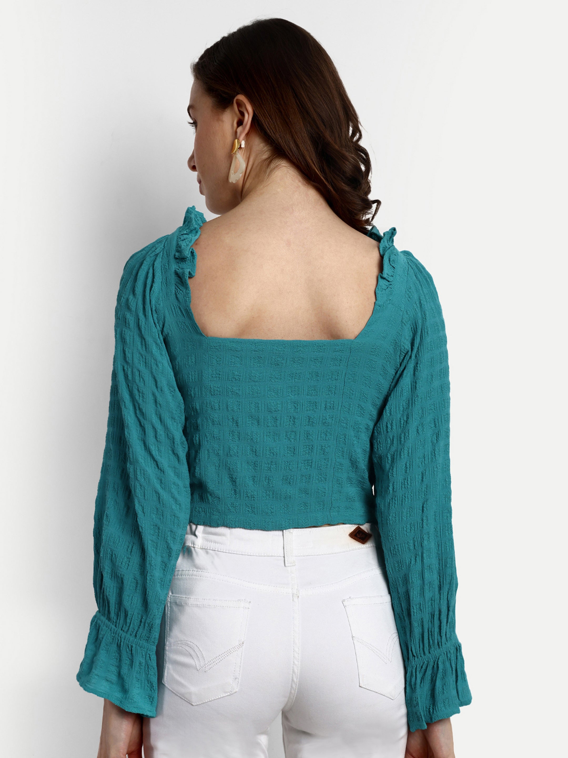 Bell sleeve ruffle Woven Top