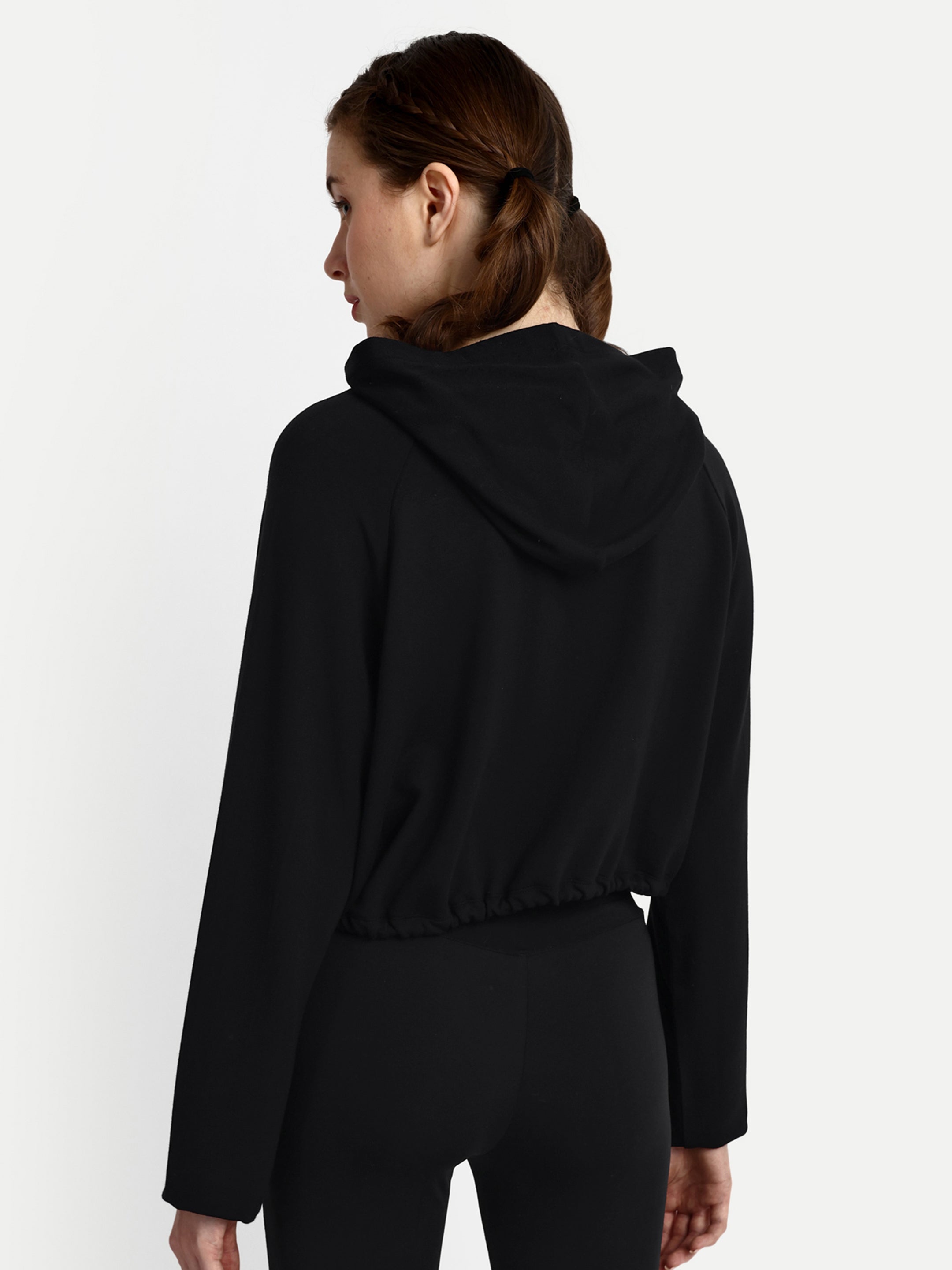 Drawstring Crop Hoodie - Black