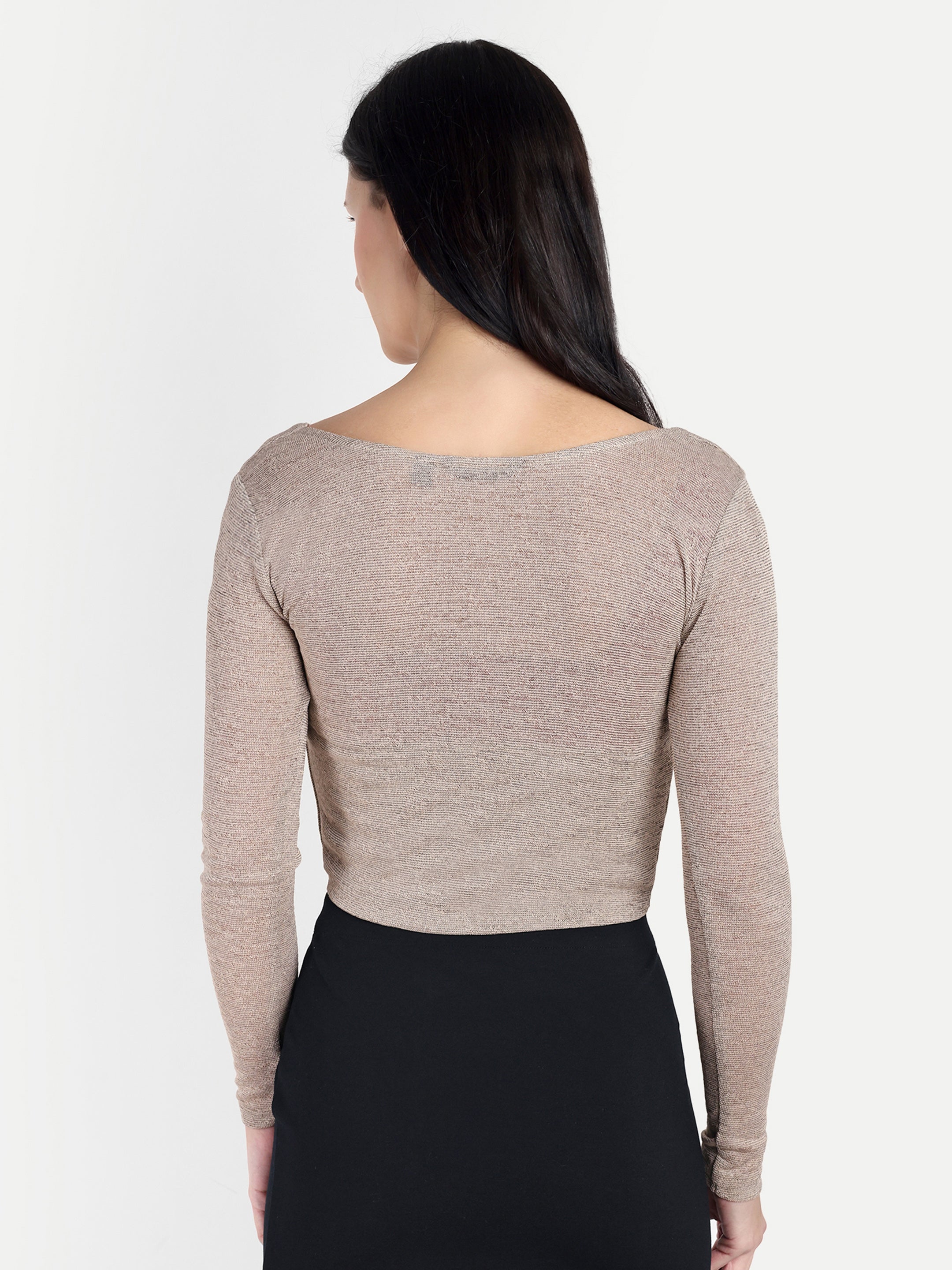 KNITTED SHEER Long Sleeve Crop Top