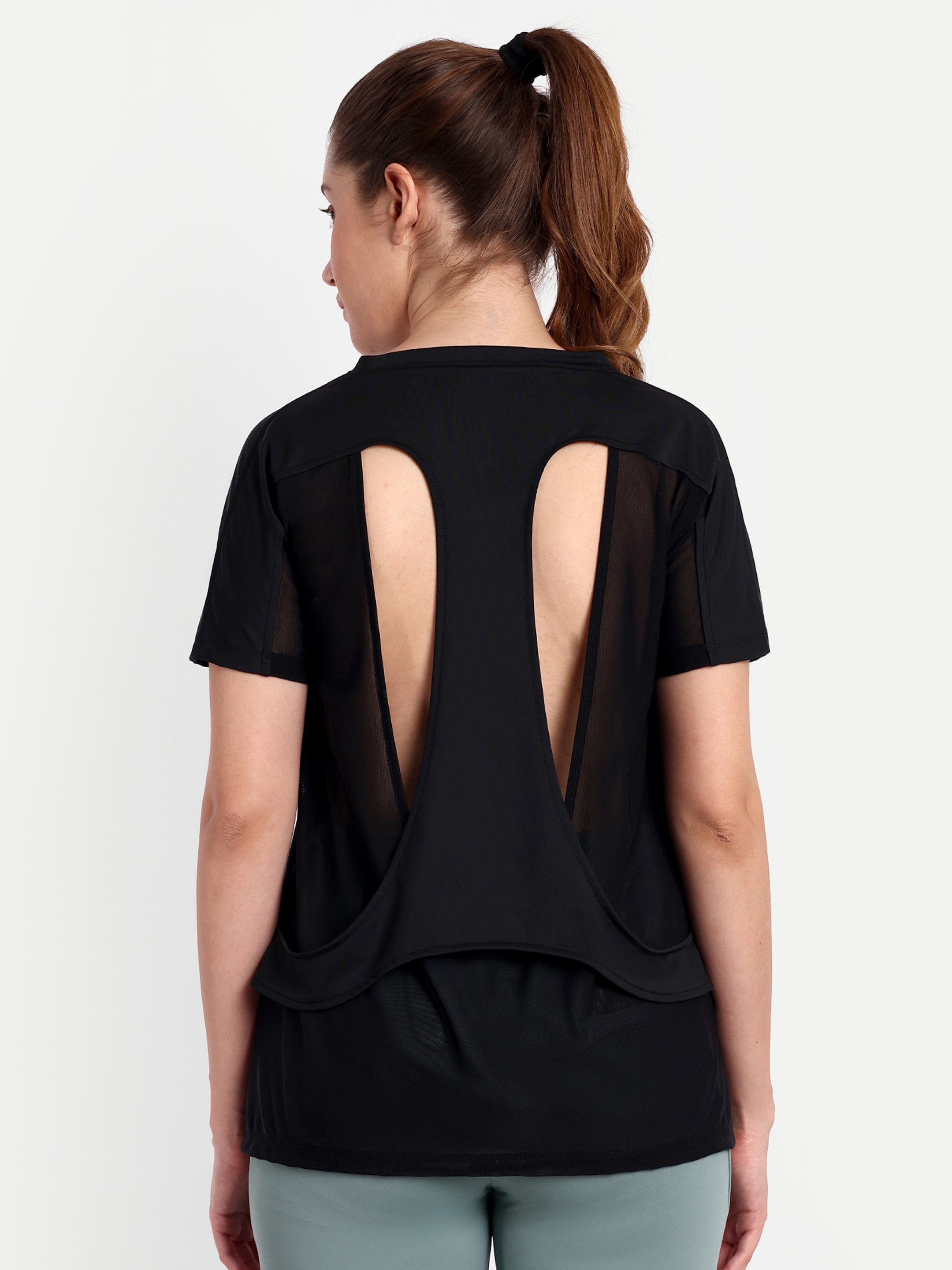 T-Shirt With Back Overlap Mesh Panel