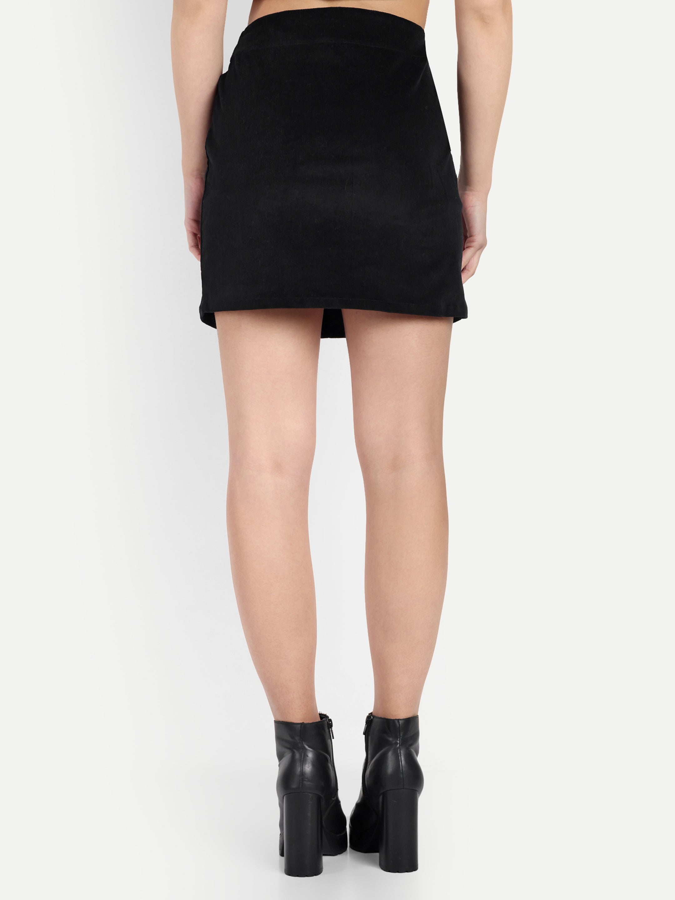 Front Open BLACK Corduroy A-Line Mini Skirt