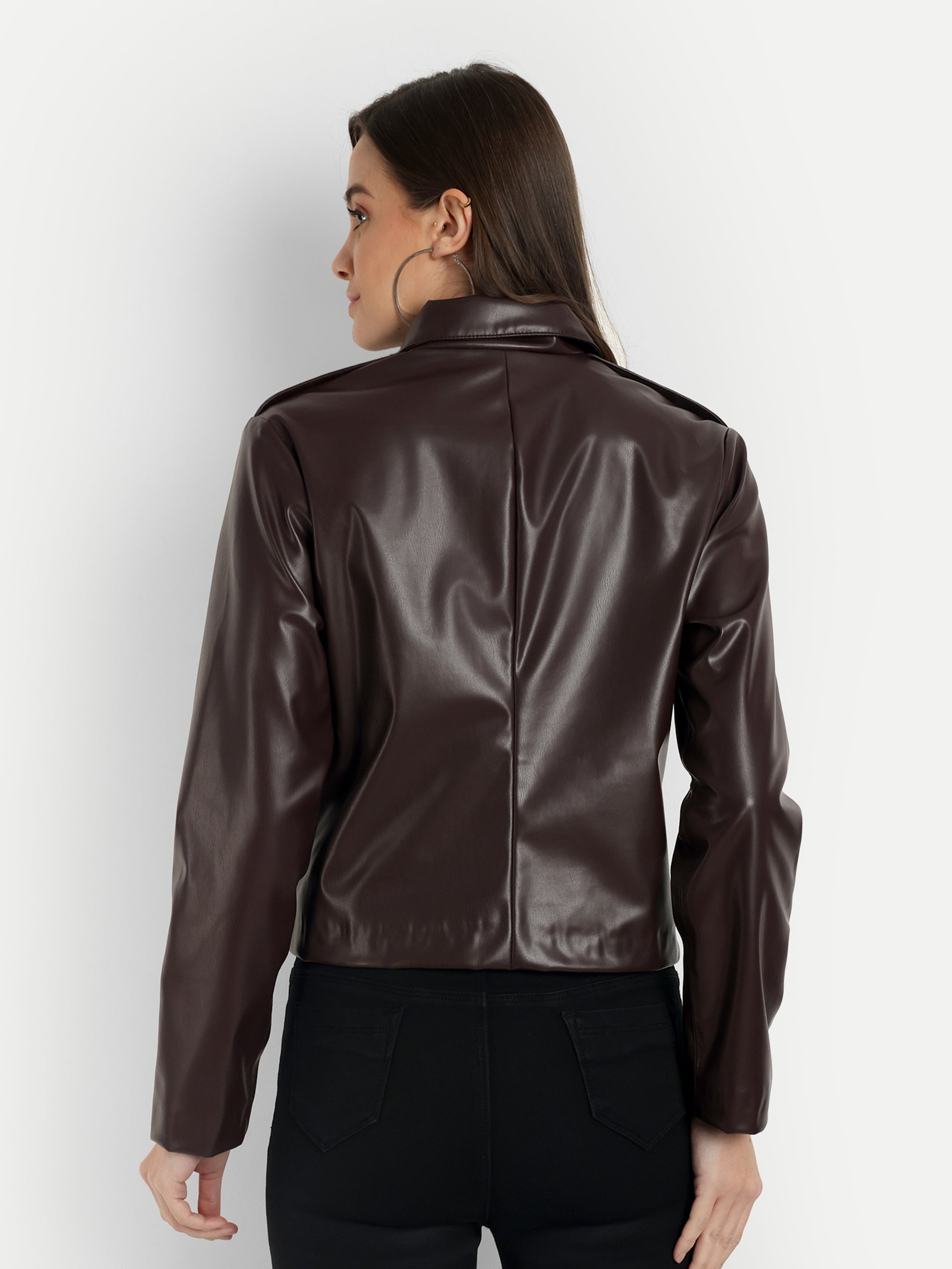 FAUX LEATHER JACKET - BROWN