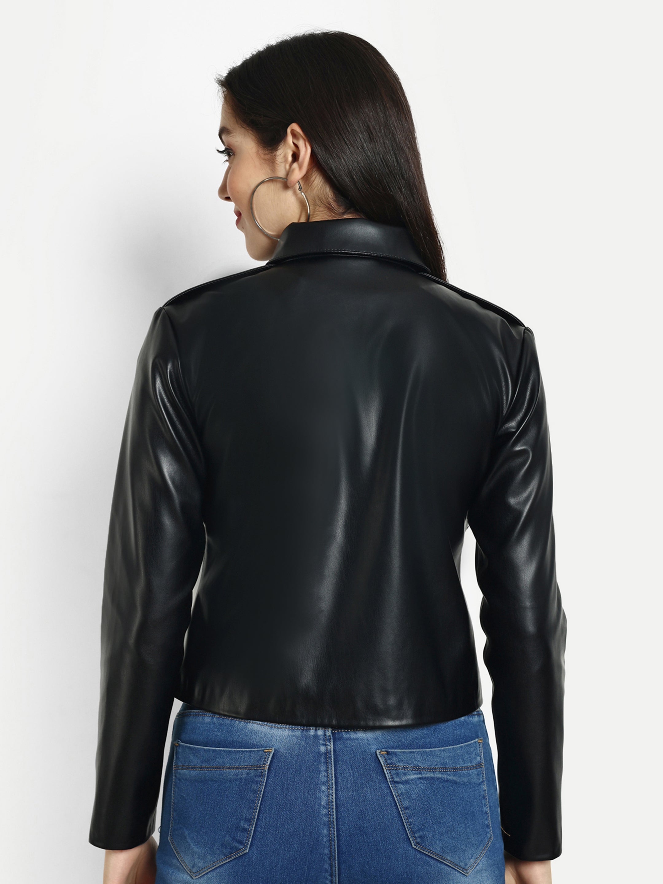 FAUX LEATHER JACKET- BLACK