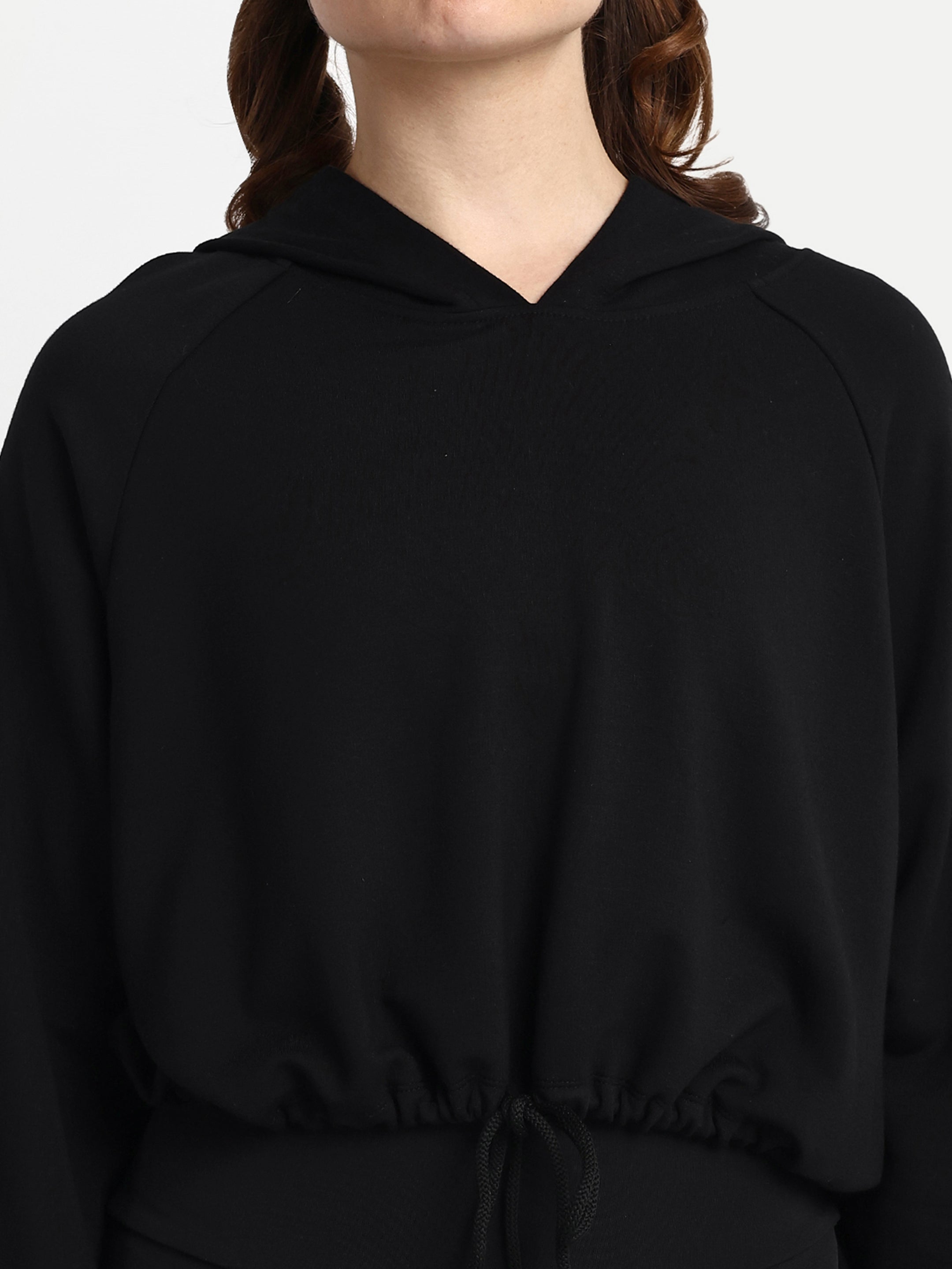 Drawstring Crop Hoodie - Black