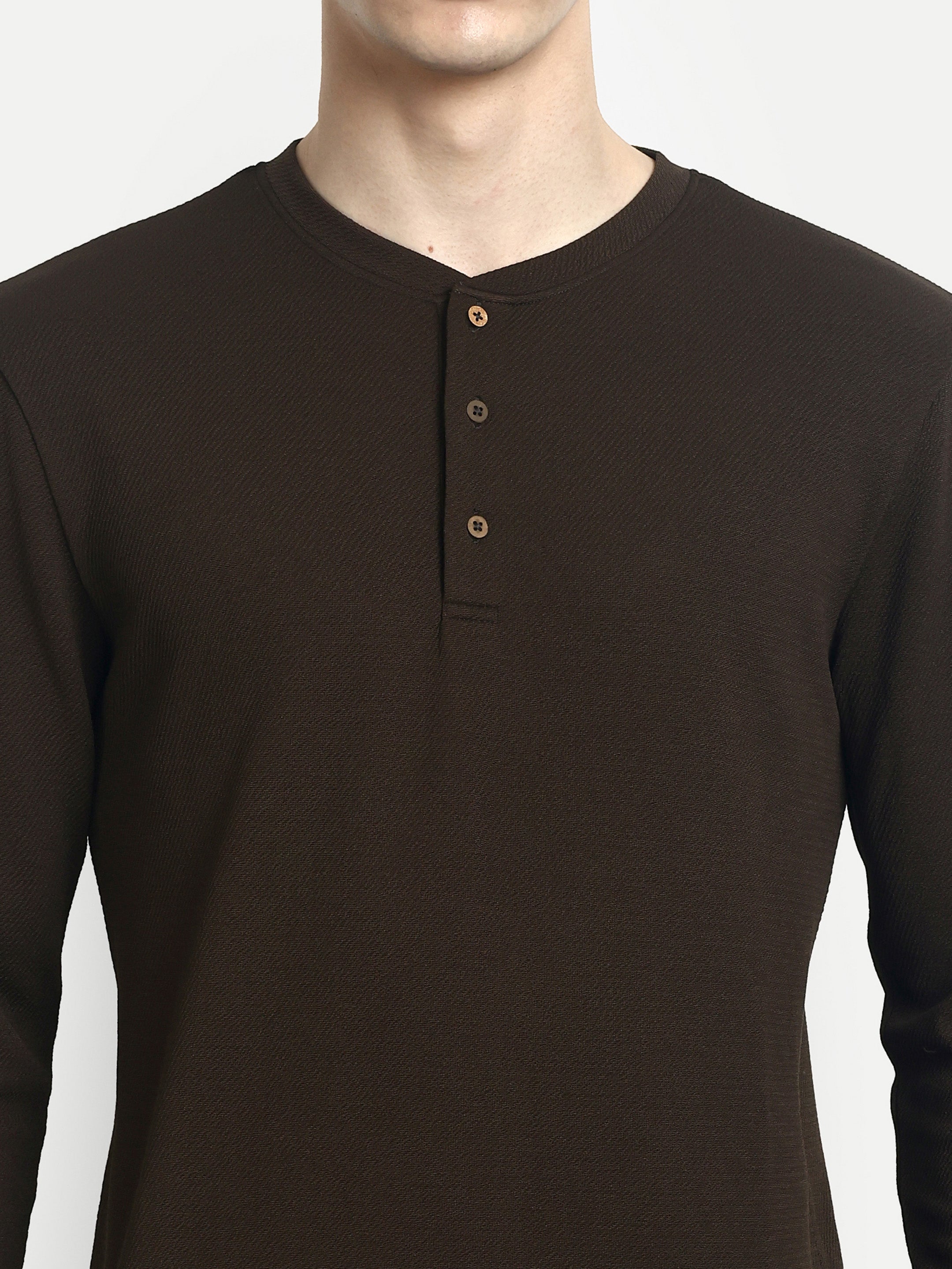 FULL SLEEVE HENLEY T-SHIRT-BROWN