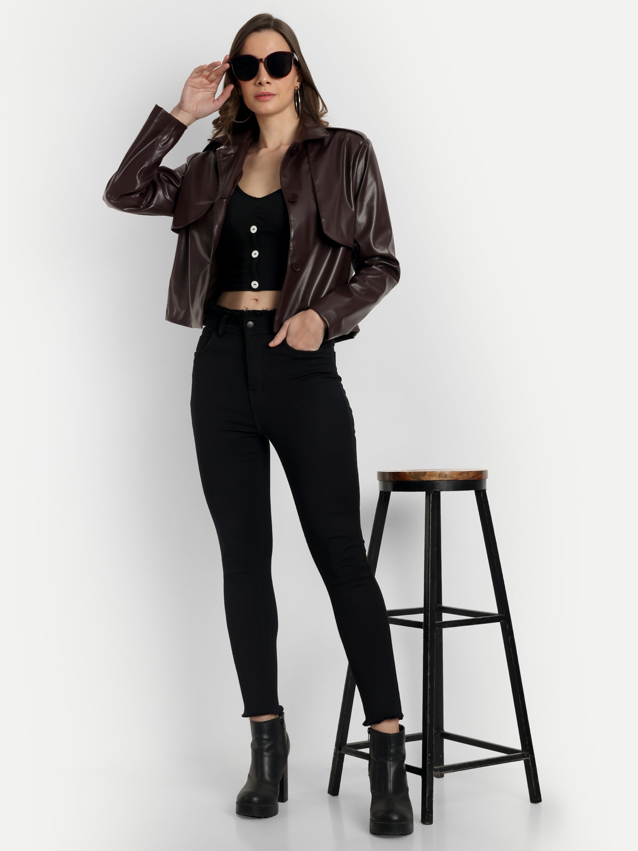 FAUX LEATHER JACKET - BROWN