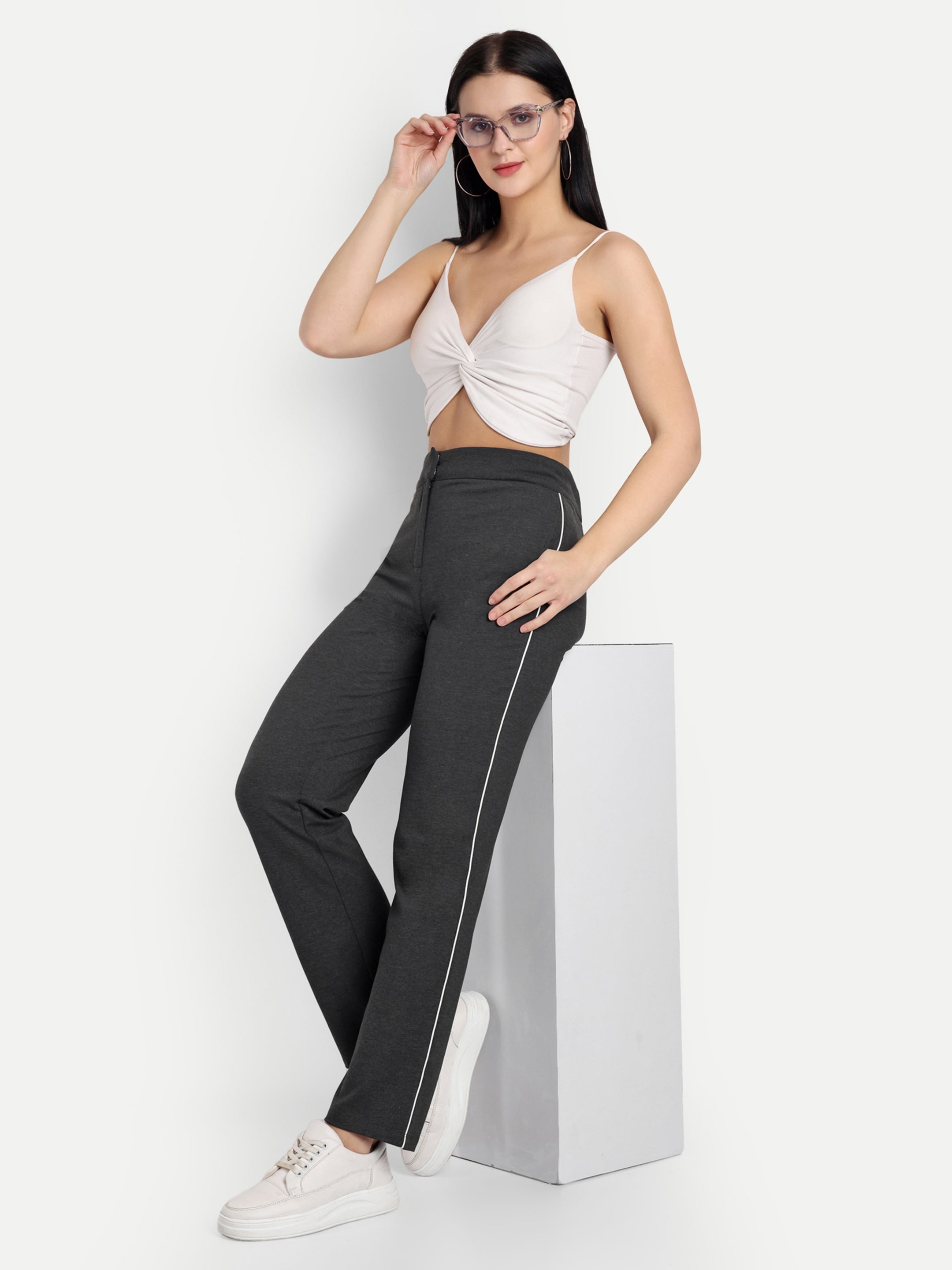 Stylish Side Piping Trousers with Button Closure