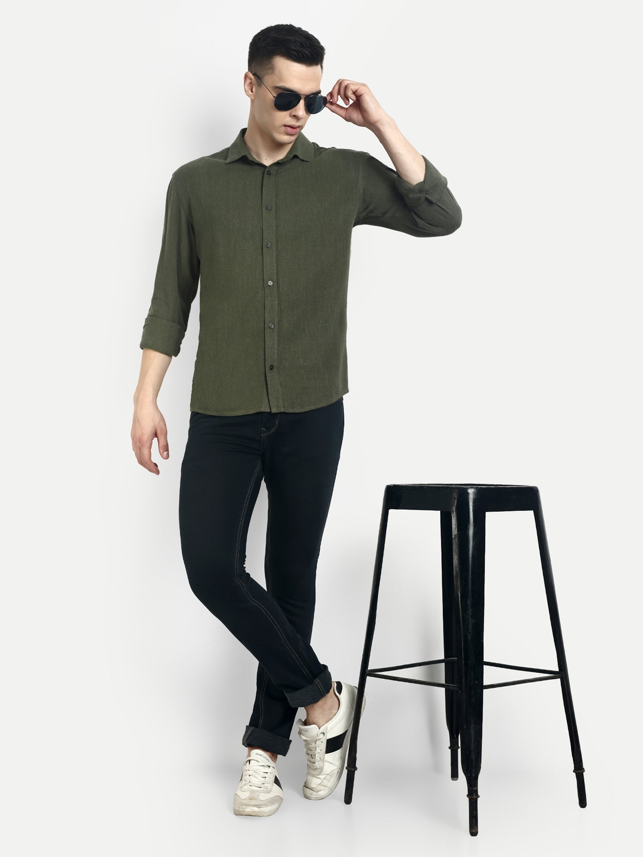 BUTTON-DOWN COLLAR SHIRT-OLIVE