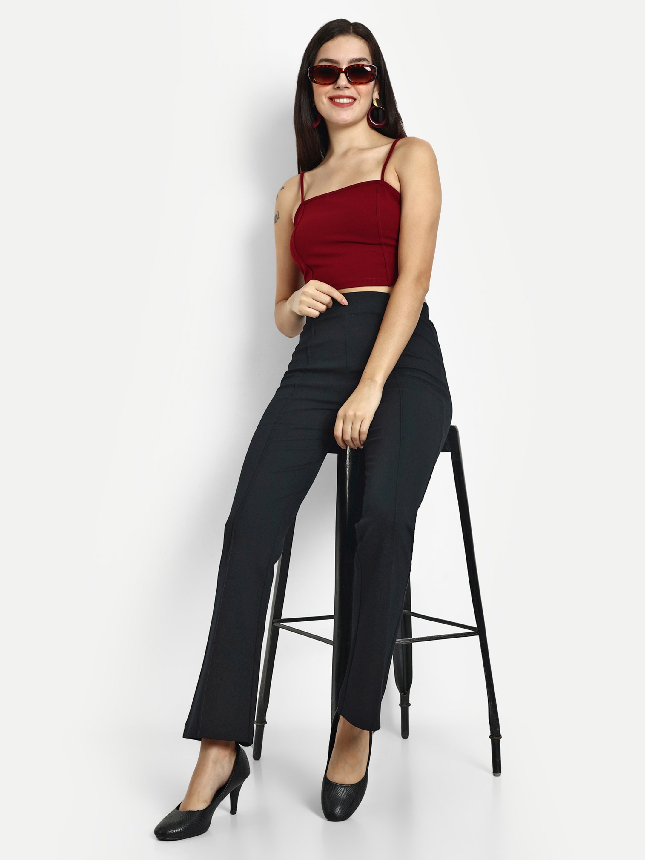 PONTE  WIDE LEG PANTS WITH PINTUCK