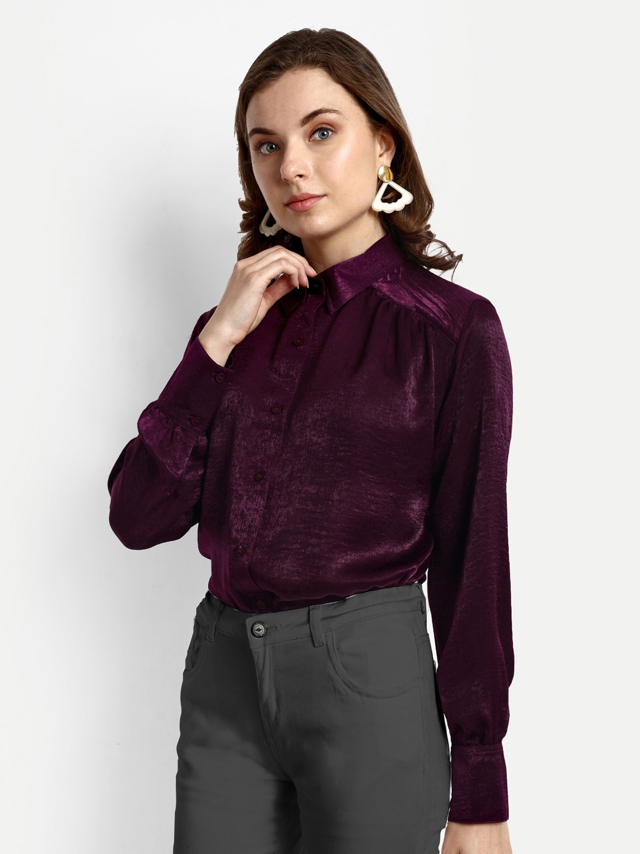 Wine Button Down Shirt