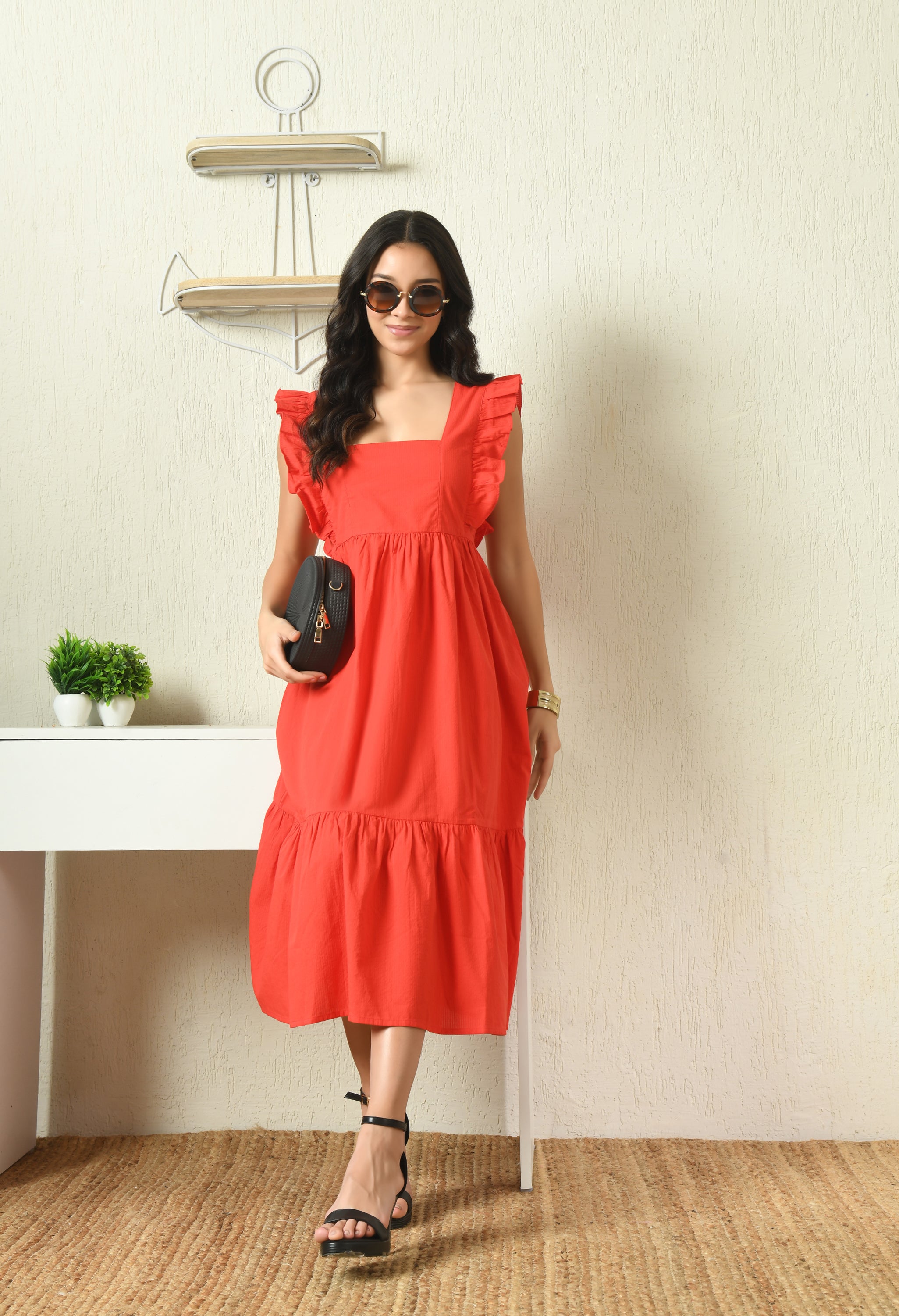 RED MAXI FRILL DRESS