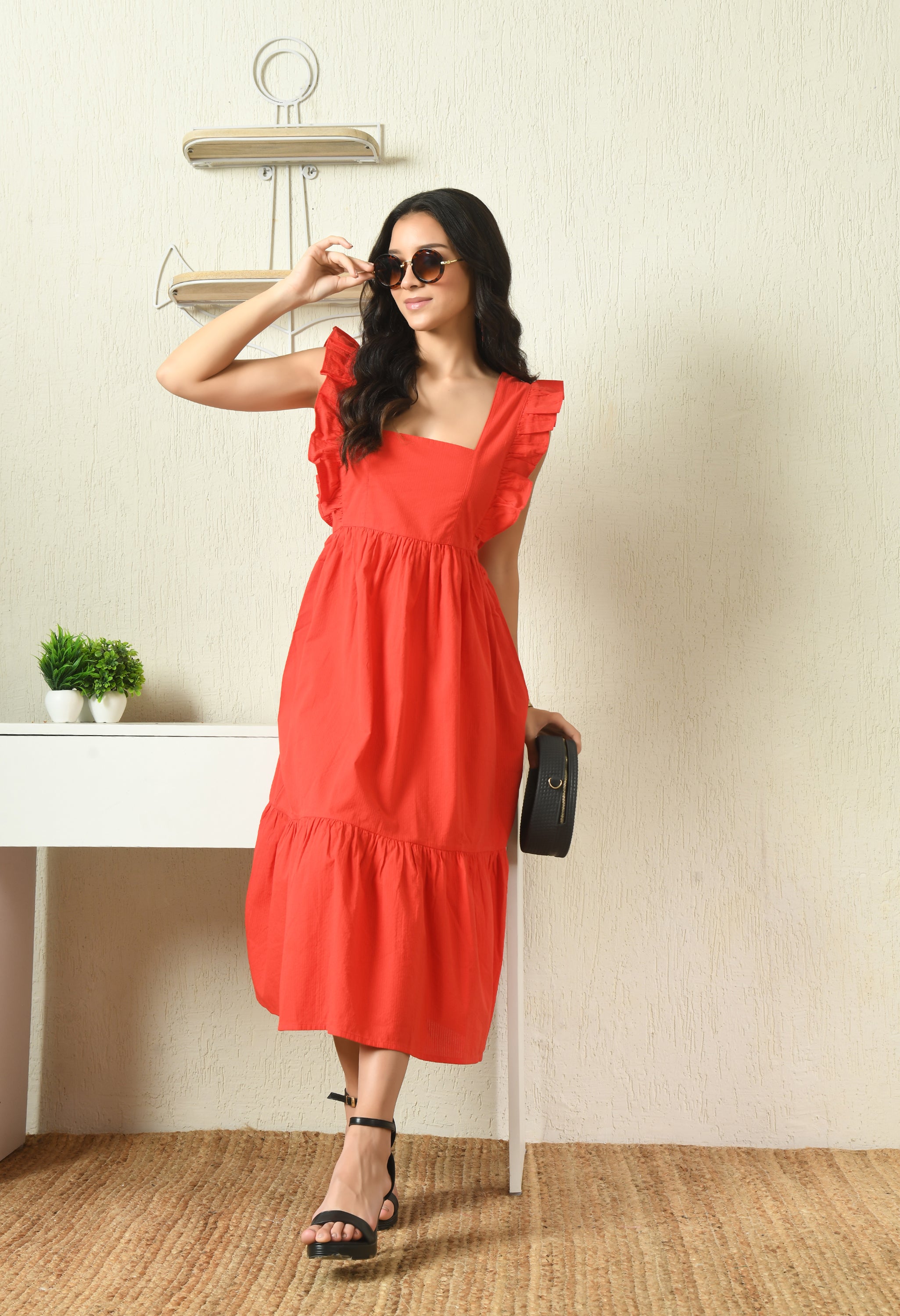 RED MAXI FRILL DRESS