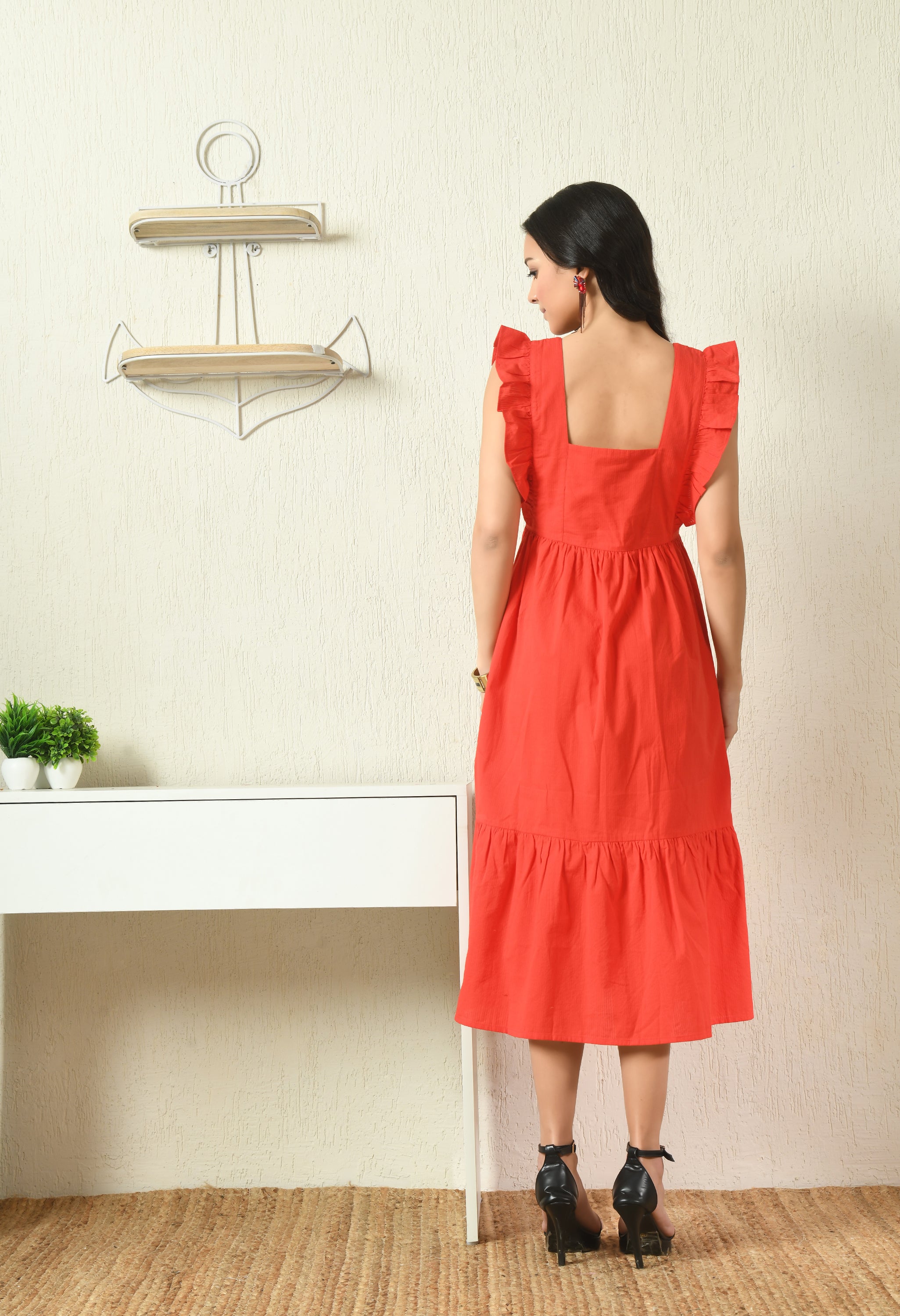 RED MAXI FRILL DRESS