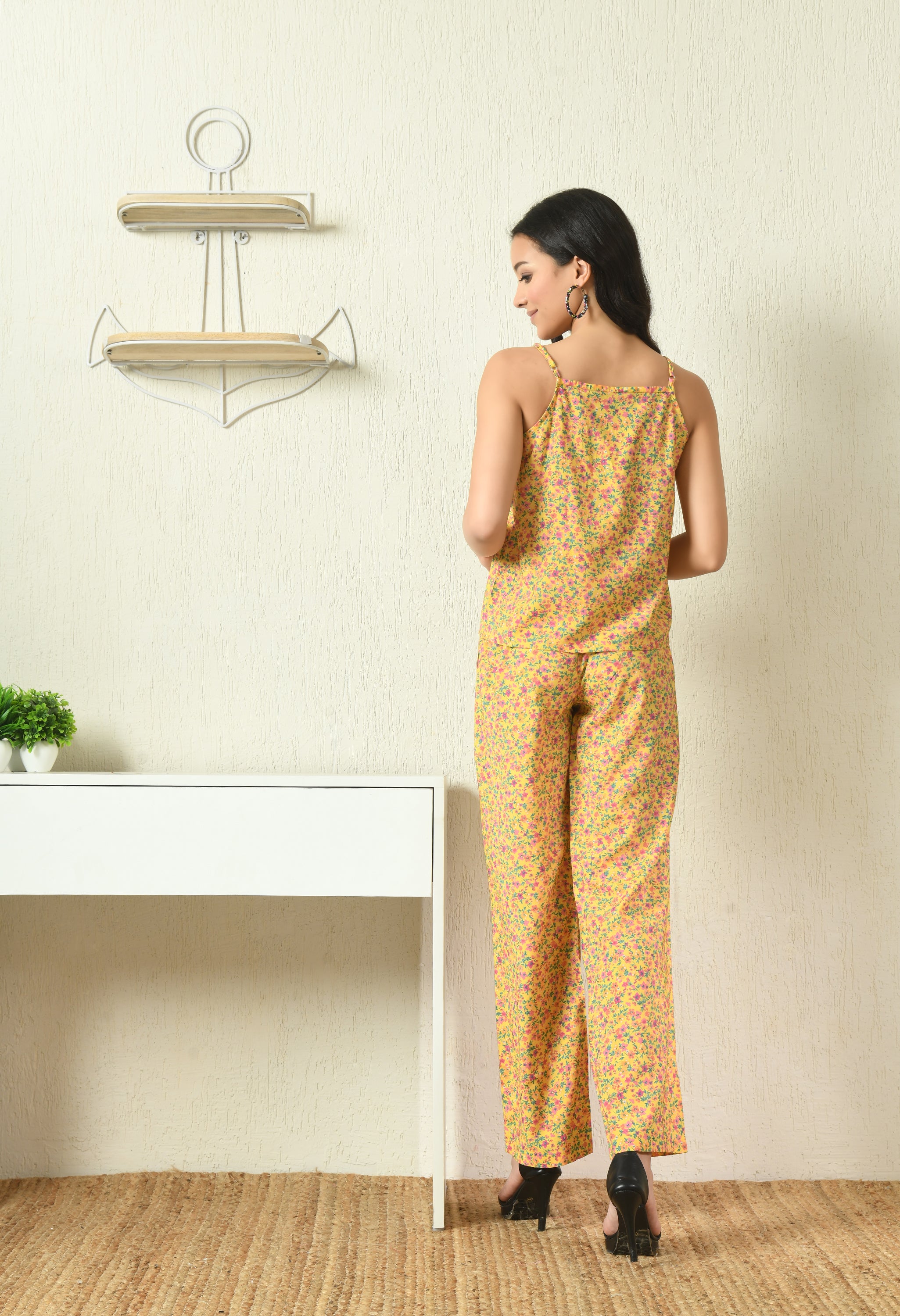 Women YELLOW FLORAL PRINT PJ Set