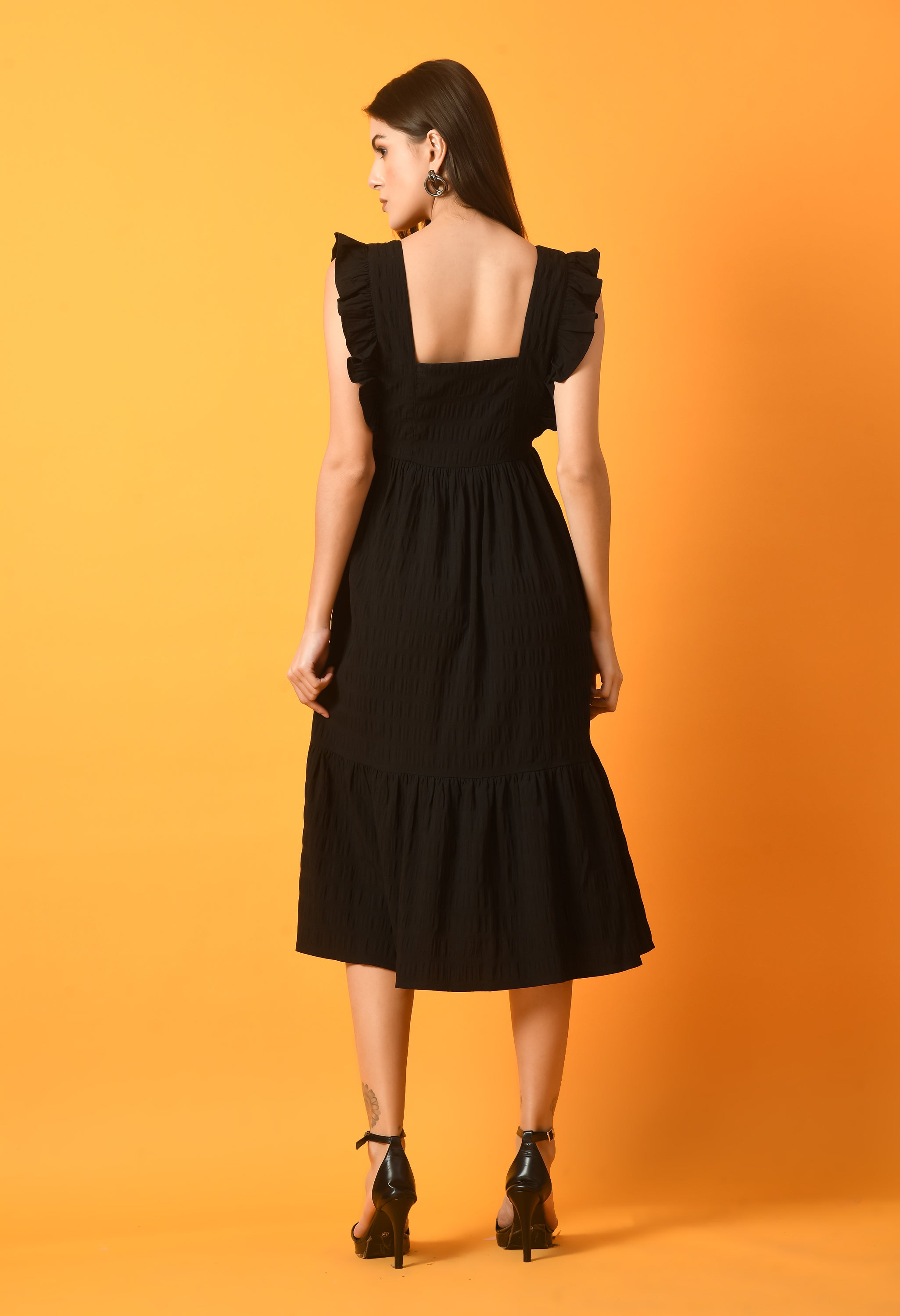 BLACK MAXI FRILL DRESS